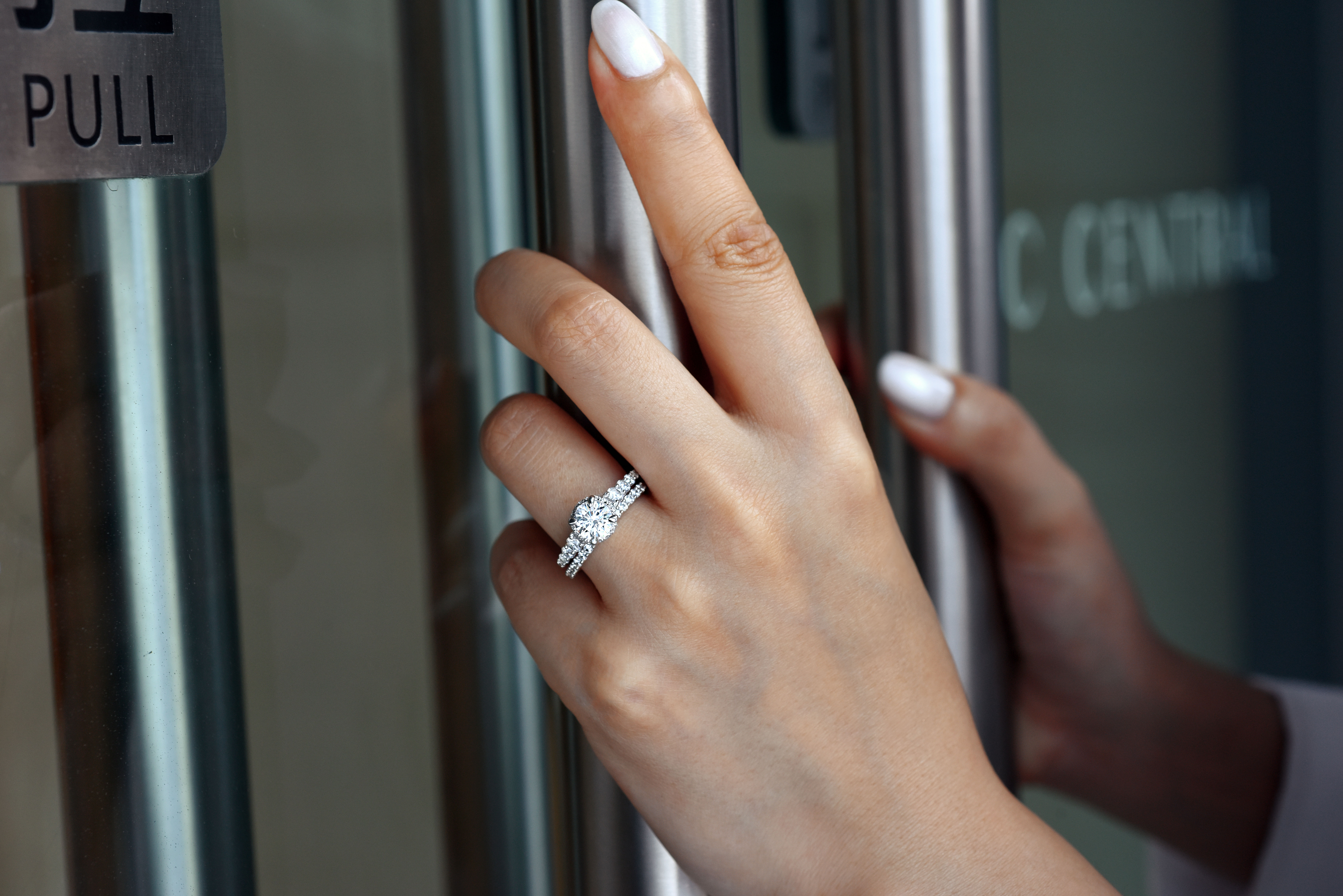 14K White-Rose Gold Hidden Halo Round Diamond Engagement Ring angle 