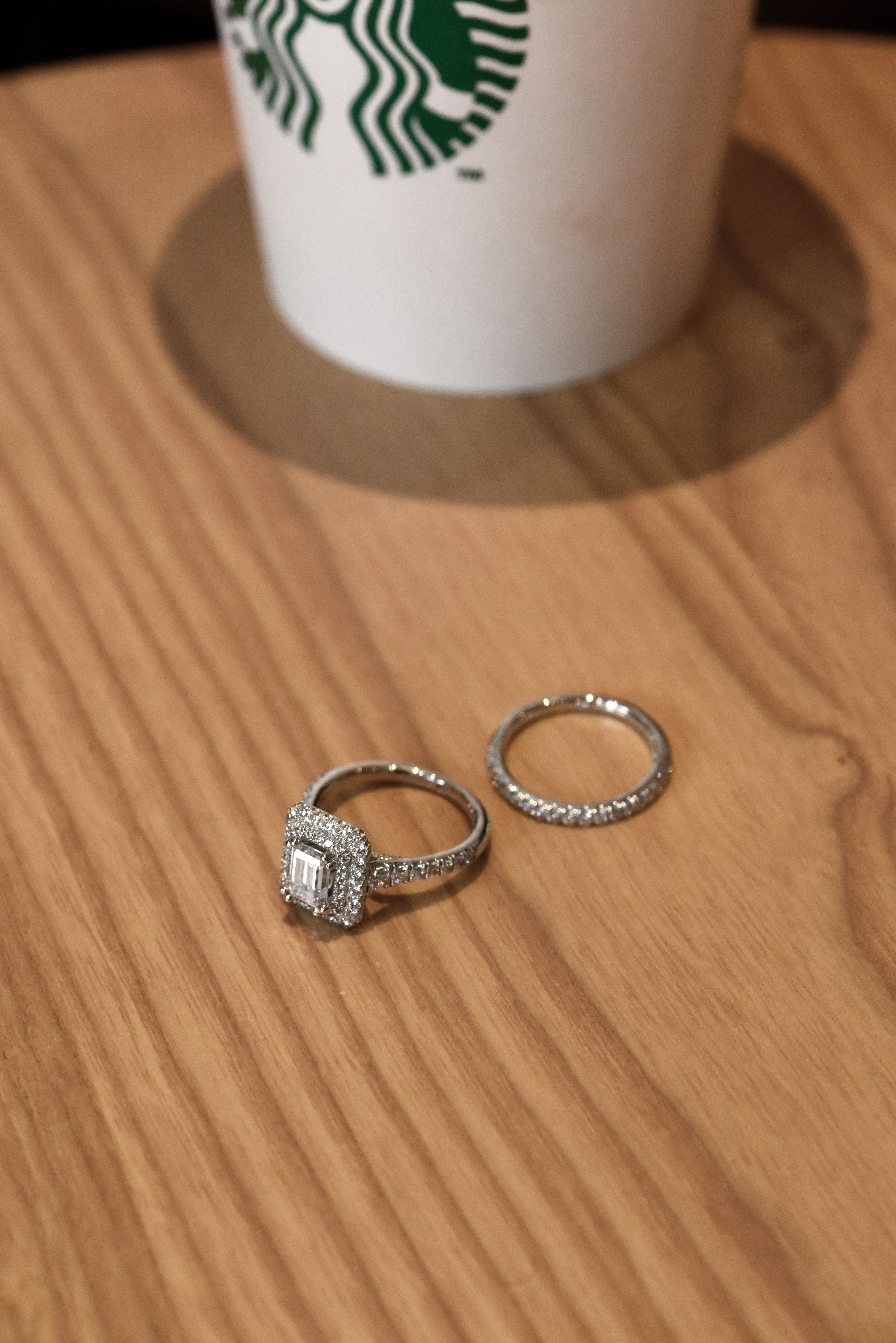 14K White Gold Emerald Cut Diamond Engagement Ring angle 