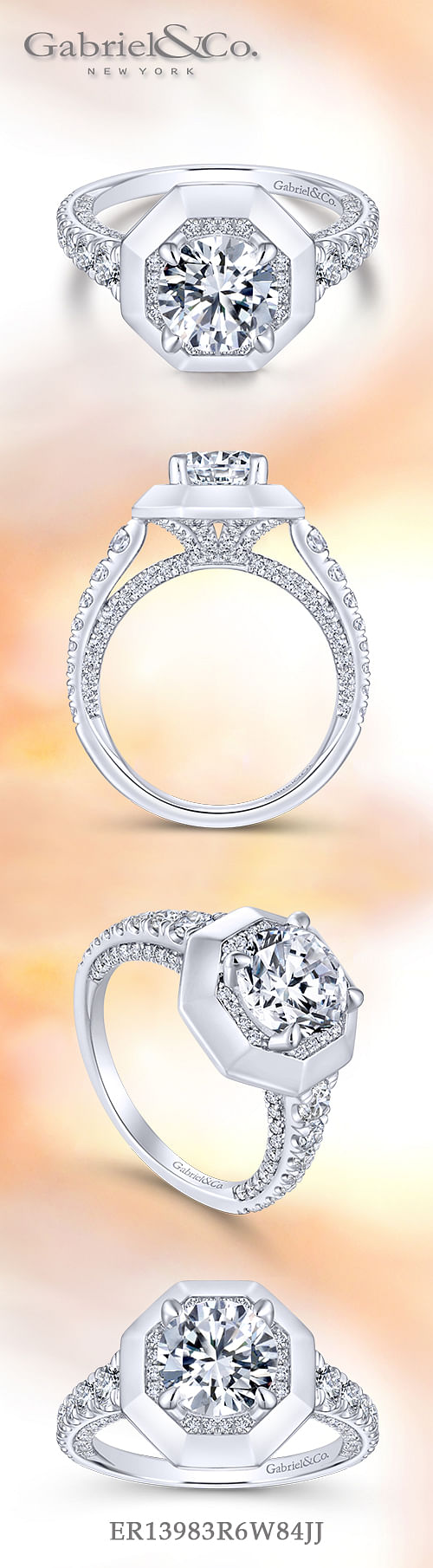18K White Gold Round Halo Diamond Engagement Ring | ER13983R6W84JJ