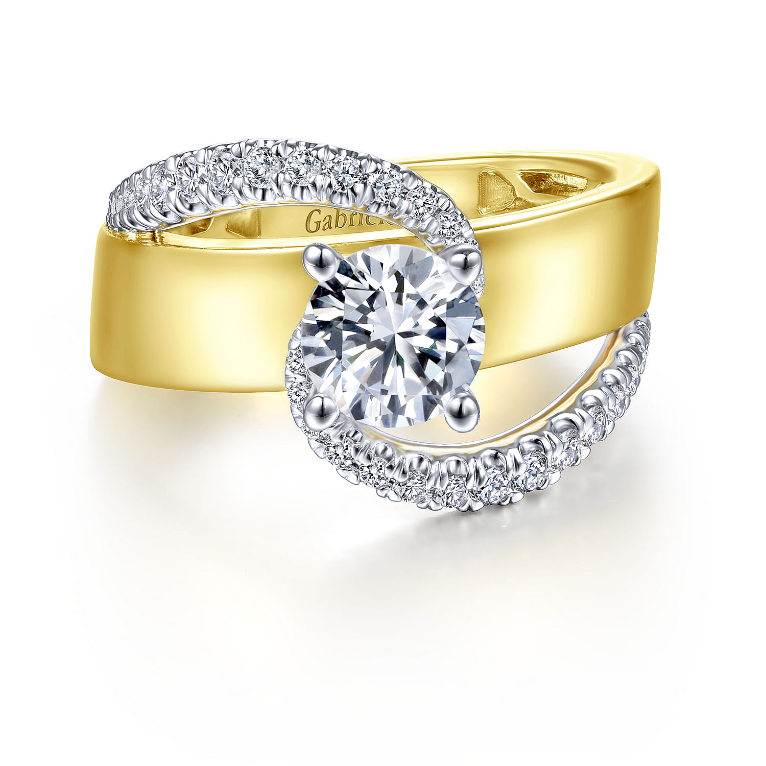 14K White-Yellow Gold Round Bypass Diamond Engagement Ring  angle 