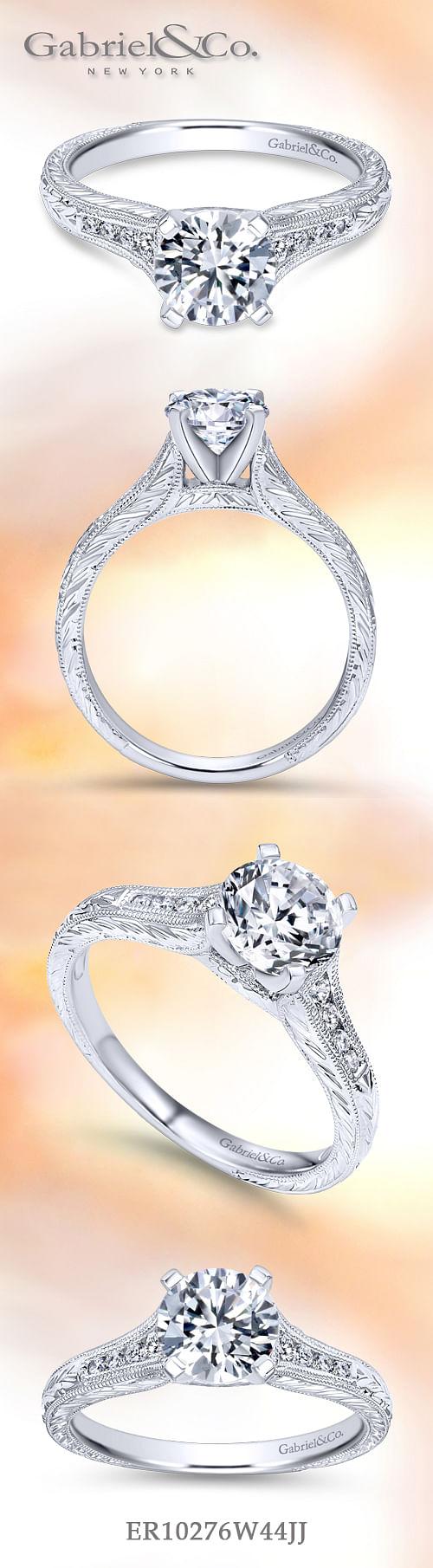 14K White Gold Round Diamond Channel Set Engagement Ring angle 