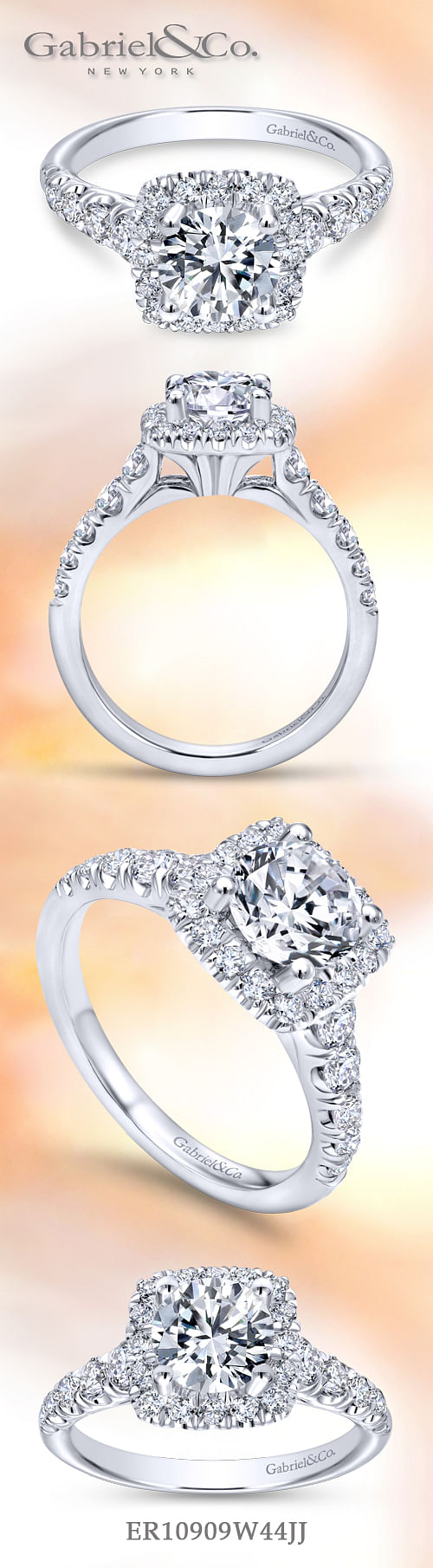 14K White Gold Cushion Halo Round Diamond Engagement Ring angle 