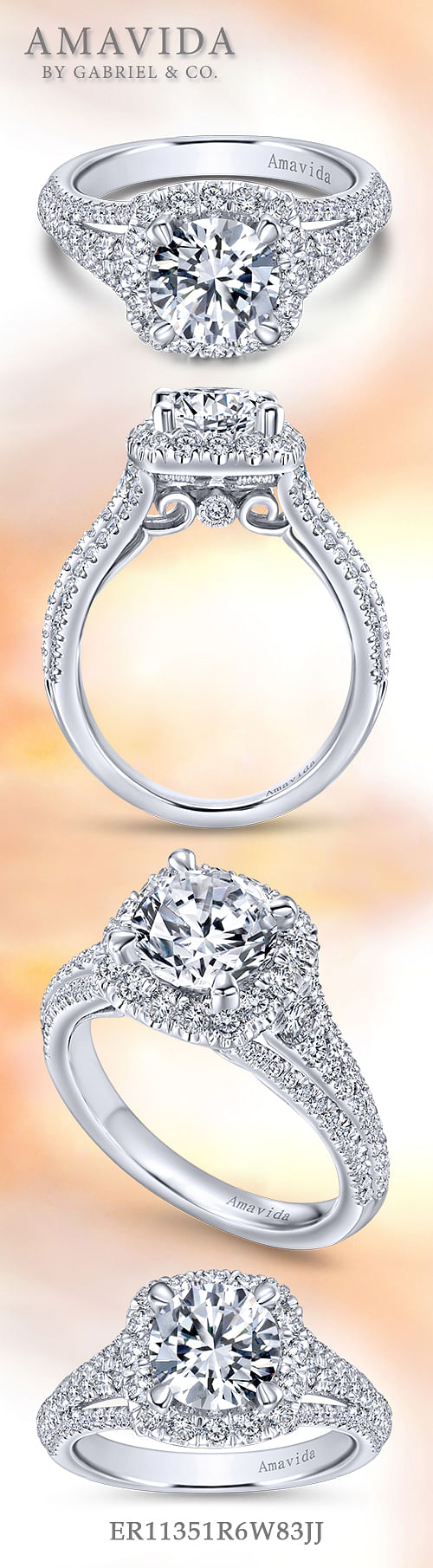 18K White Gold Round Halo Diamond Engagement Ring angle 