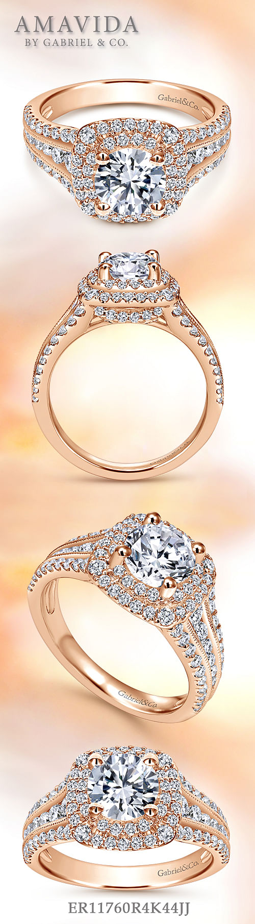 14K Rose Gold Round Diamond Engagement Ring angle 
