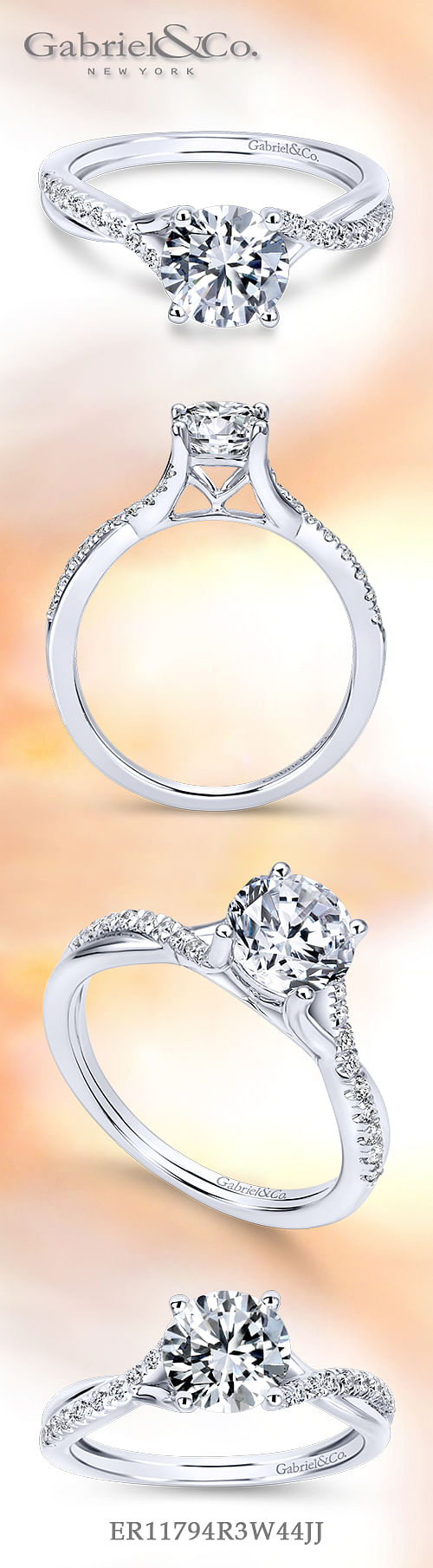 14K White Gold Round Diamond Engagement Ring angle 