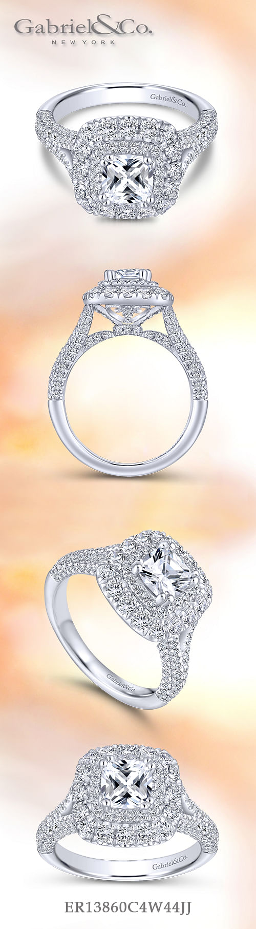 14K White Gold Cushion Cut Diamond Engagement Ring angle 