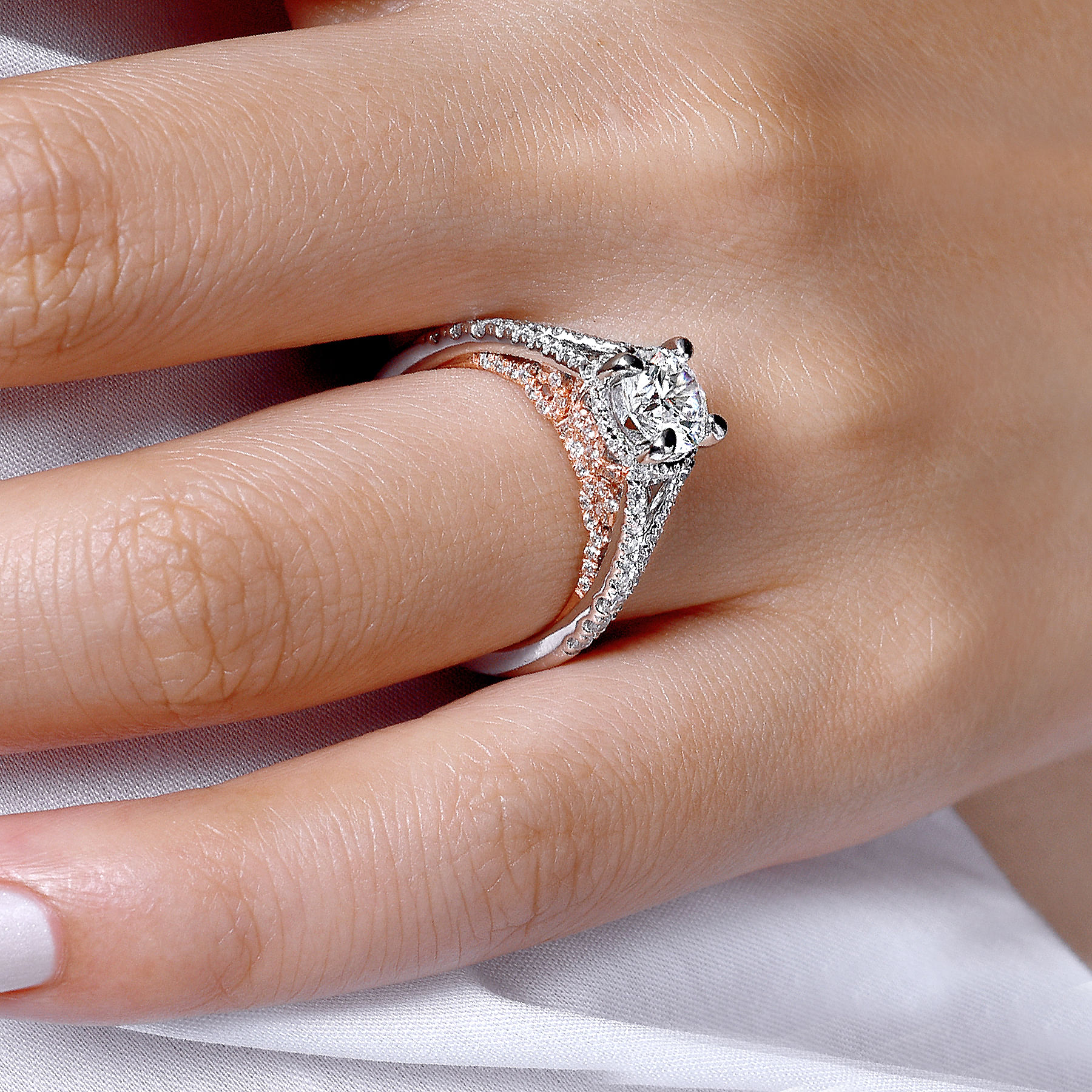 14K White-Rose Gold Round Diamond Engagement Ring angle 