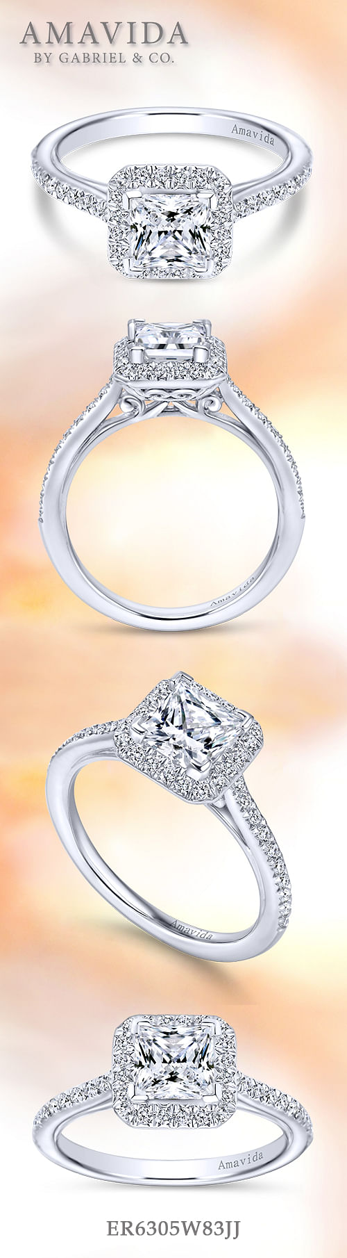 18K White Gold Princess Halo Diamond Engagement Ring angle 