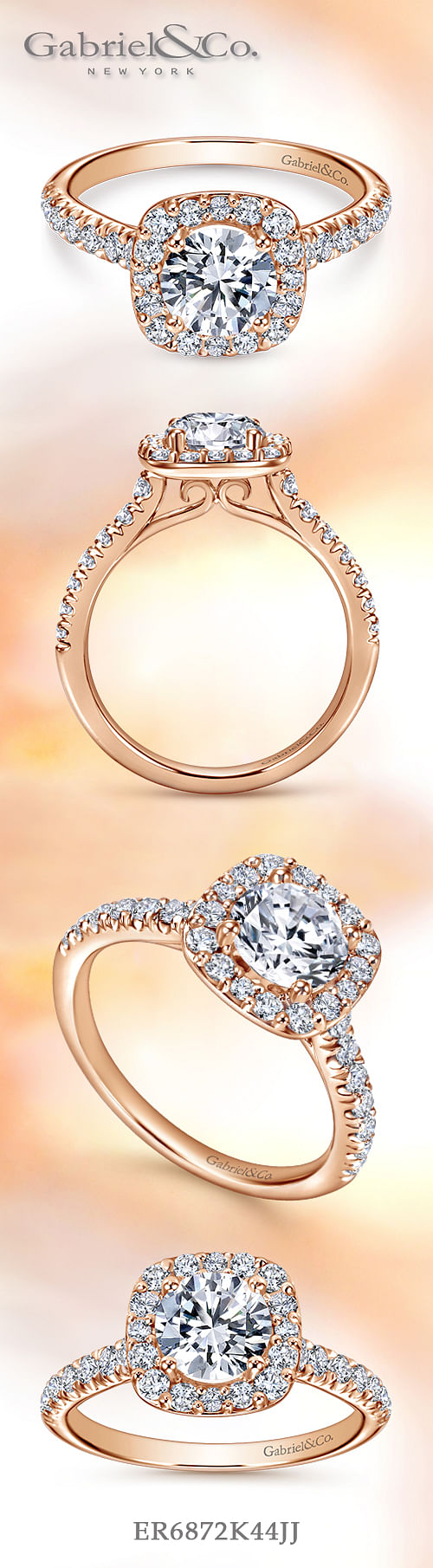 14K Rose Gold Cushion Halo Round Diamond Engagement Ring angle 
