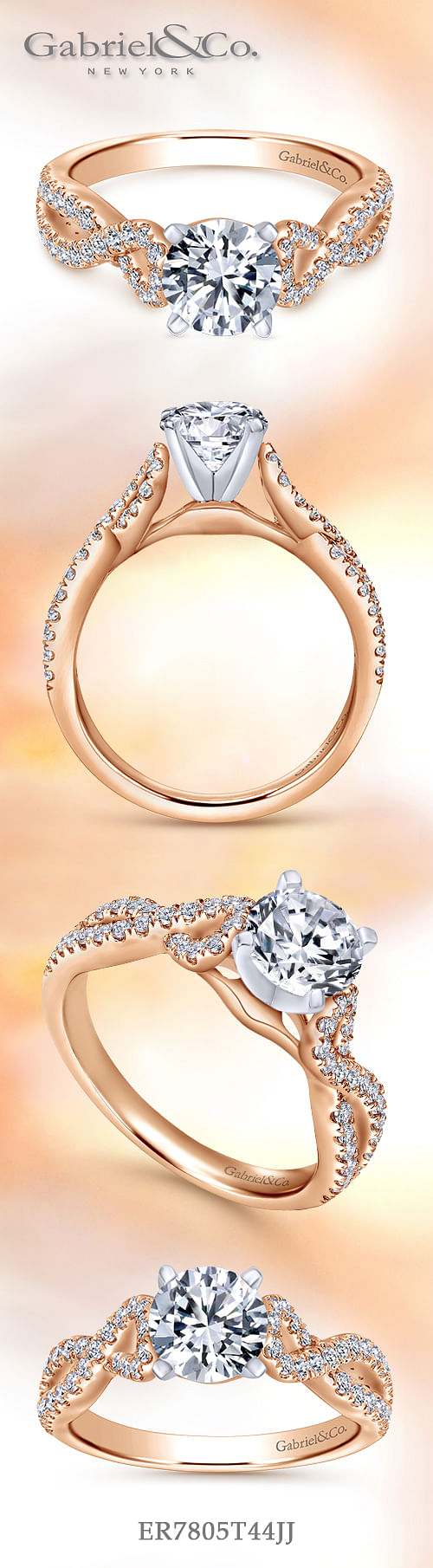 14K White-Rose Gold Round Diamond Twisted Engagement Ring angle 