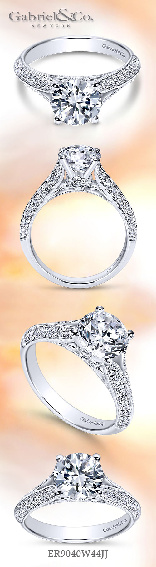 Vintage Inspired 14K White Gold Round Split Shank Diamond Engagement Ring angle 