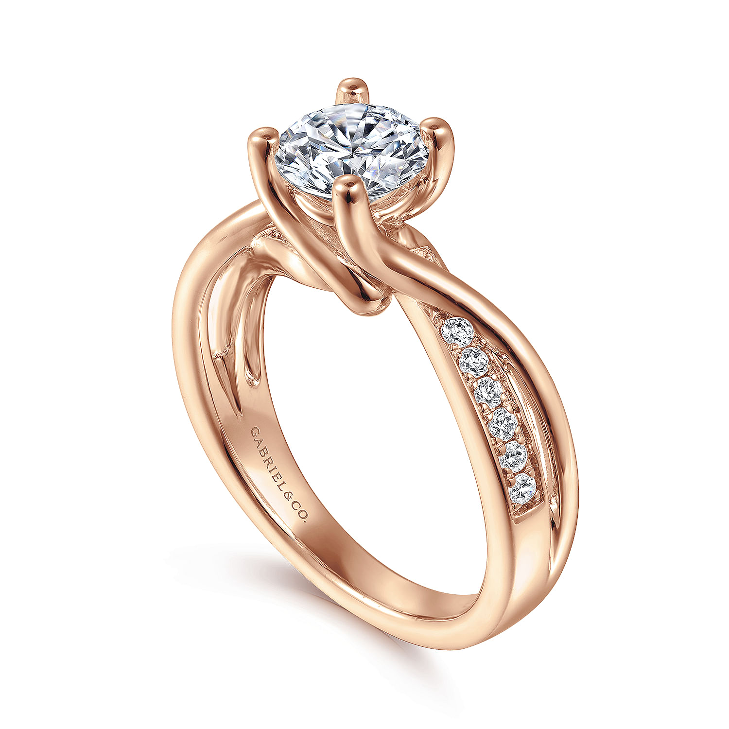 14K Rose Gold Twisted Round Diamond Engagement Ring | ER6360K44JJ