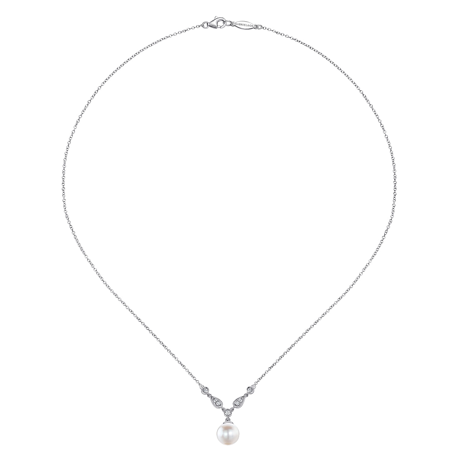 14K White Gold Cultured Pearl and Diamond Accent Necklace | NK1420W45PL