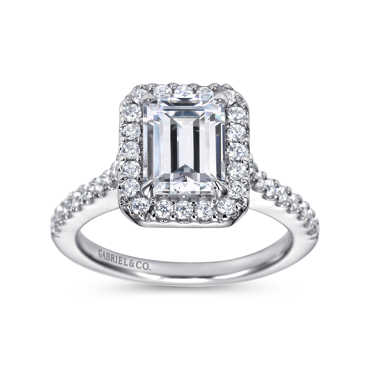 14K White Gold Emerald Halo Diamond Engagement Ring | ER5823W44JJ