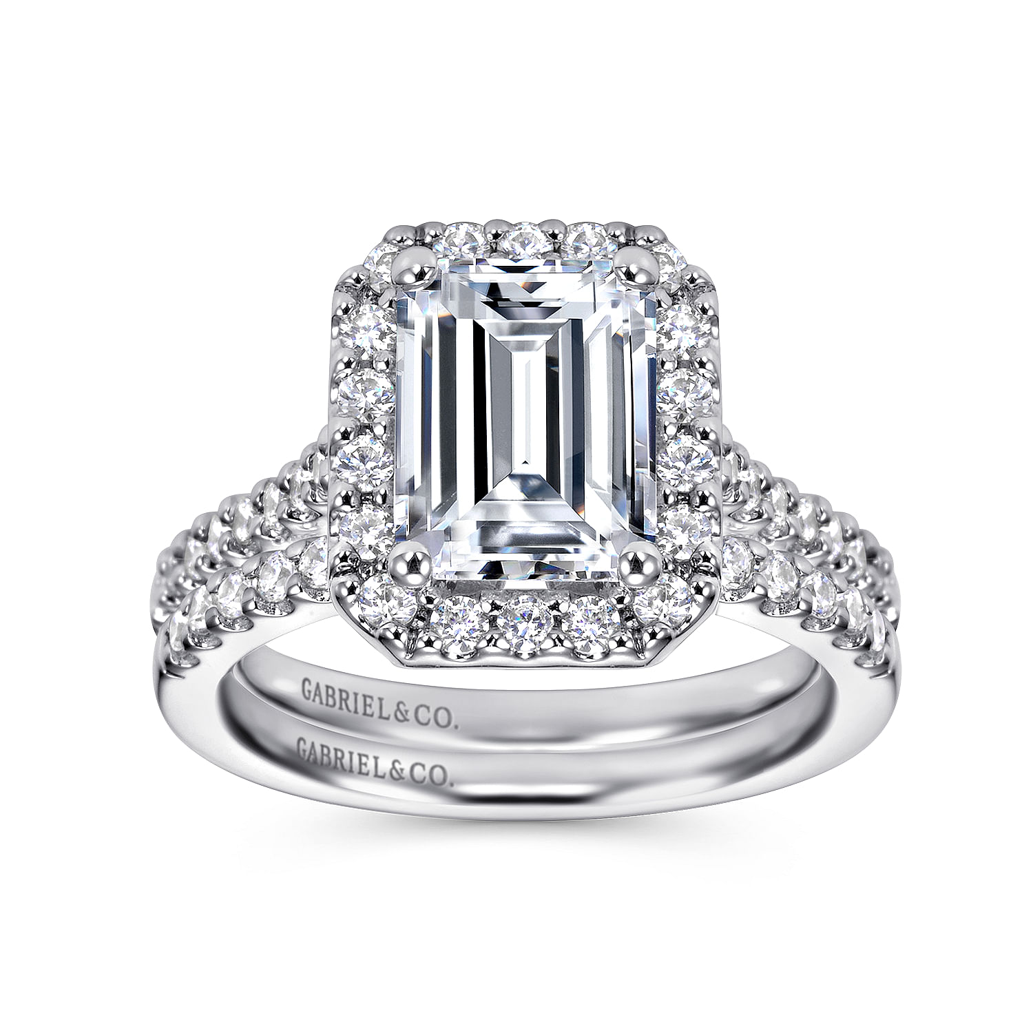 14K White Gold Emerald Halo Diamond Engagement Ring | ER5824W44JJ