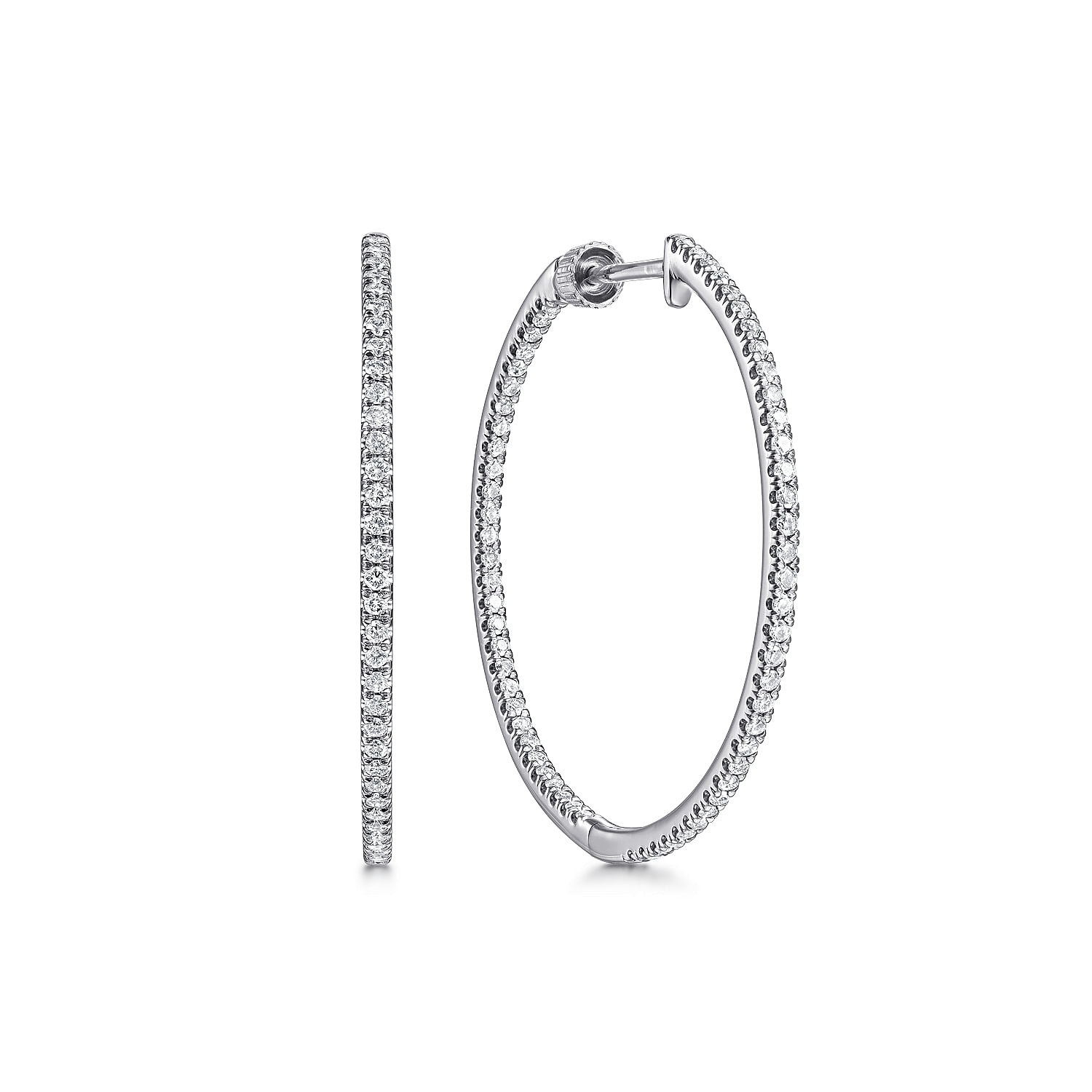 14K White Gold French Pavé 30mm Round Inside Out Diamond Hoop Earrings ...