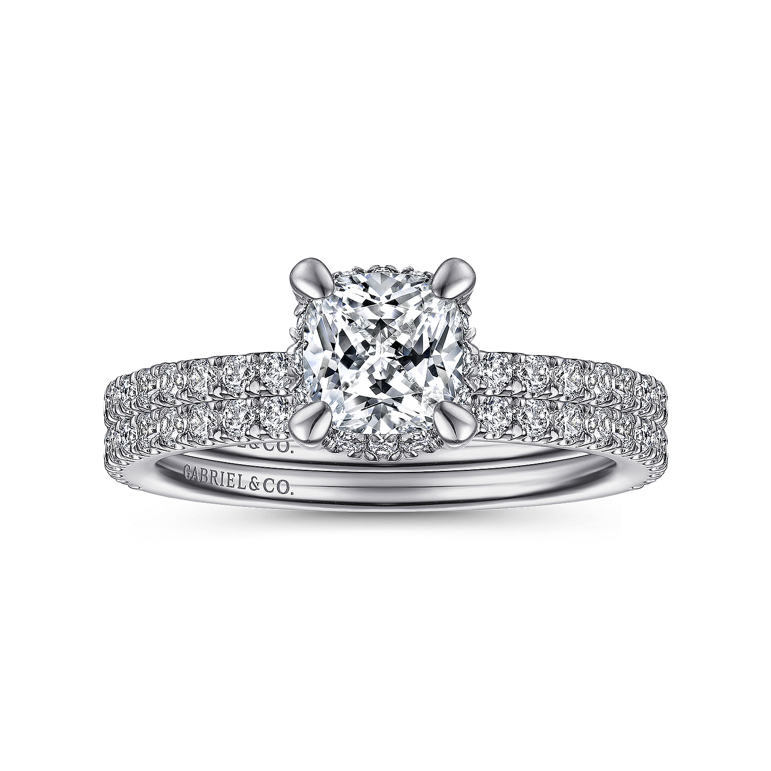14K White Gold Hidden Halo Cushion Cut Diamond Engagement Ring ...