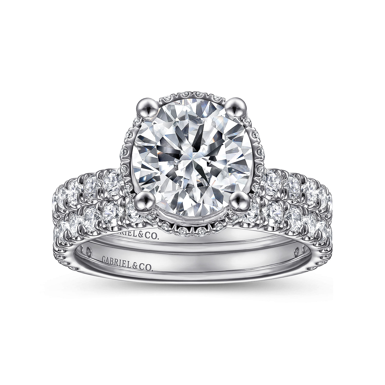 14K White Gold Hidden Halo Round Diamond Engagement Ring | ER15228R8W44JJ