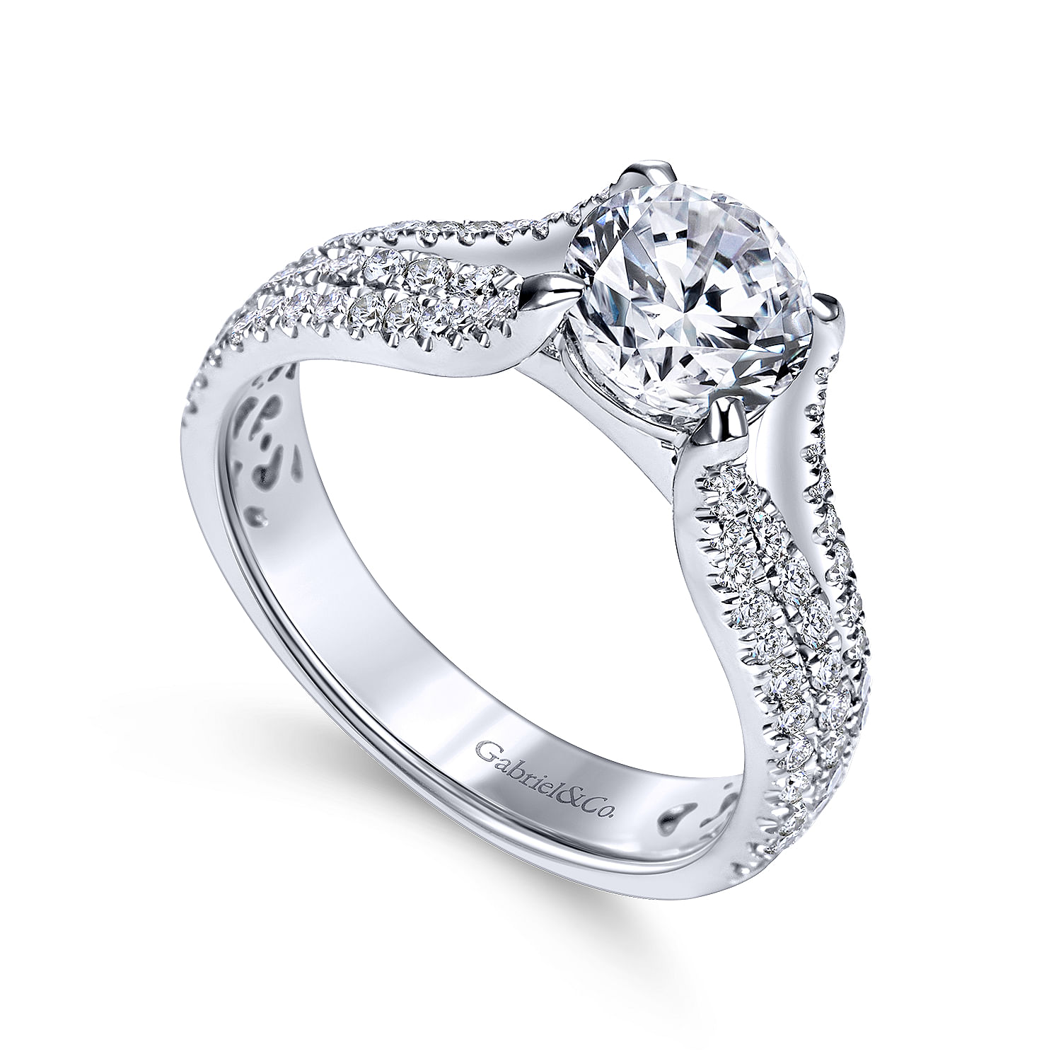 14K White Gold Round Wide Band Diamond Engagement Ring | ER7787W44JJ