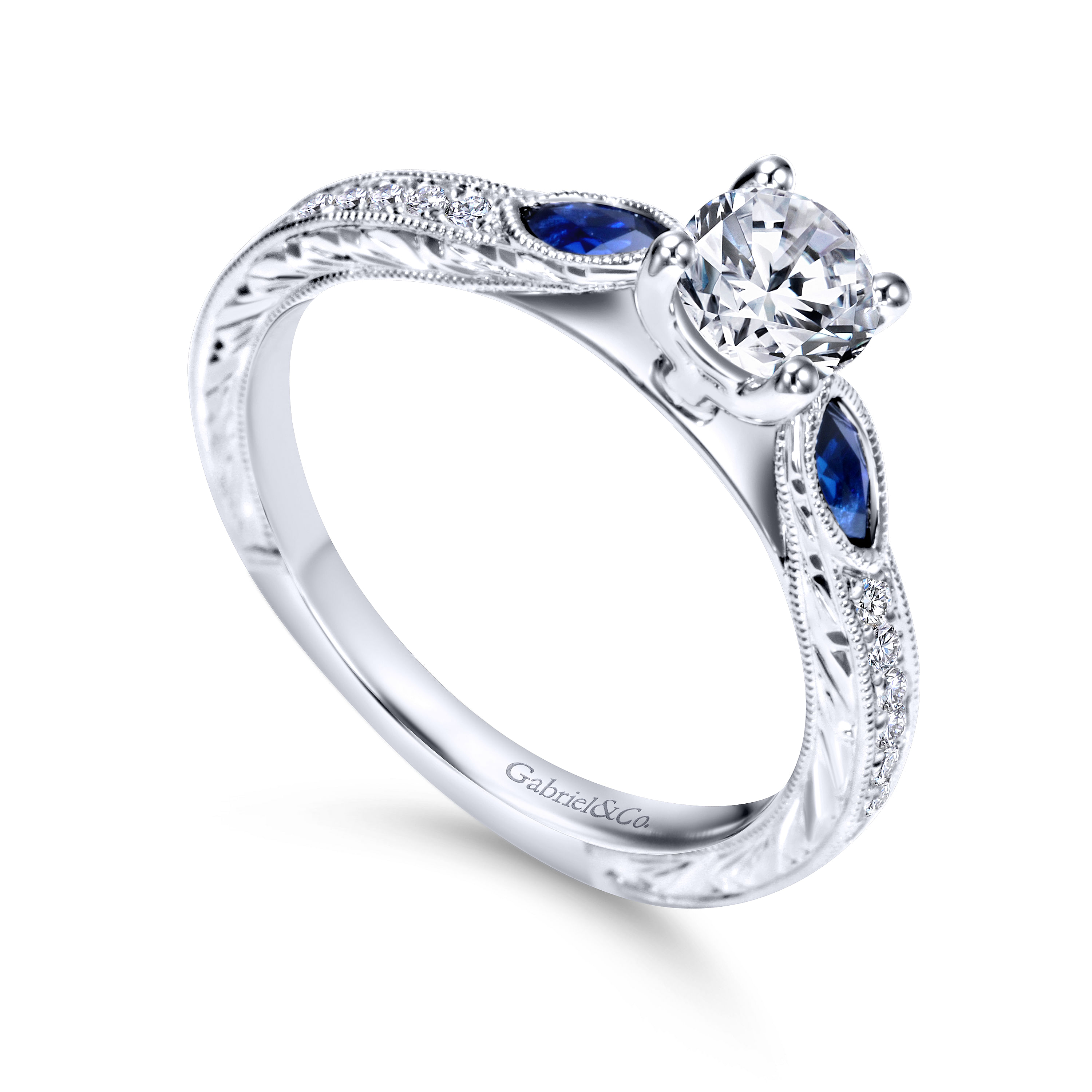 14K White Gold Sapphire and Diamond Complete Engagement Ring ...