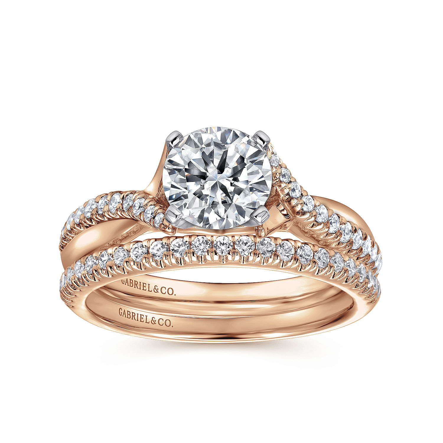 14K White-Rose Gold Round Diamond Twisted Engagement Ring | ER10951T44JJ