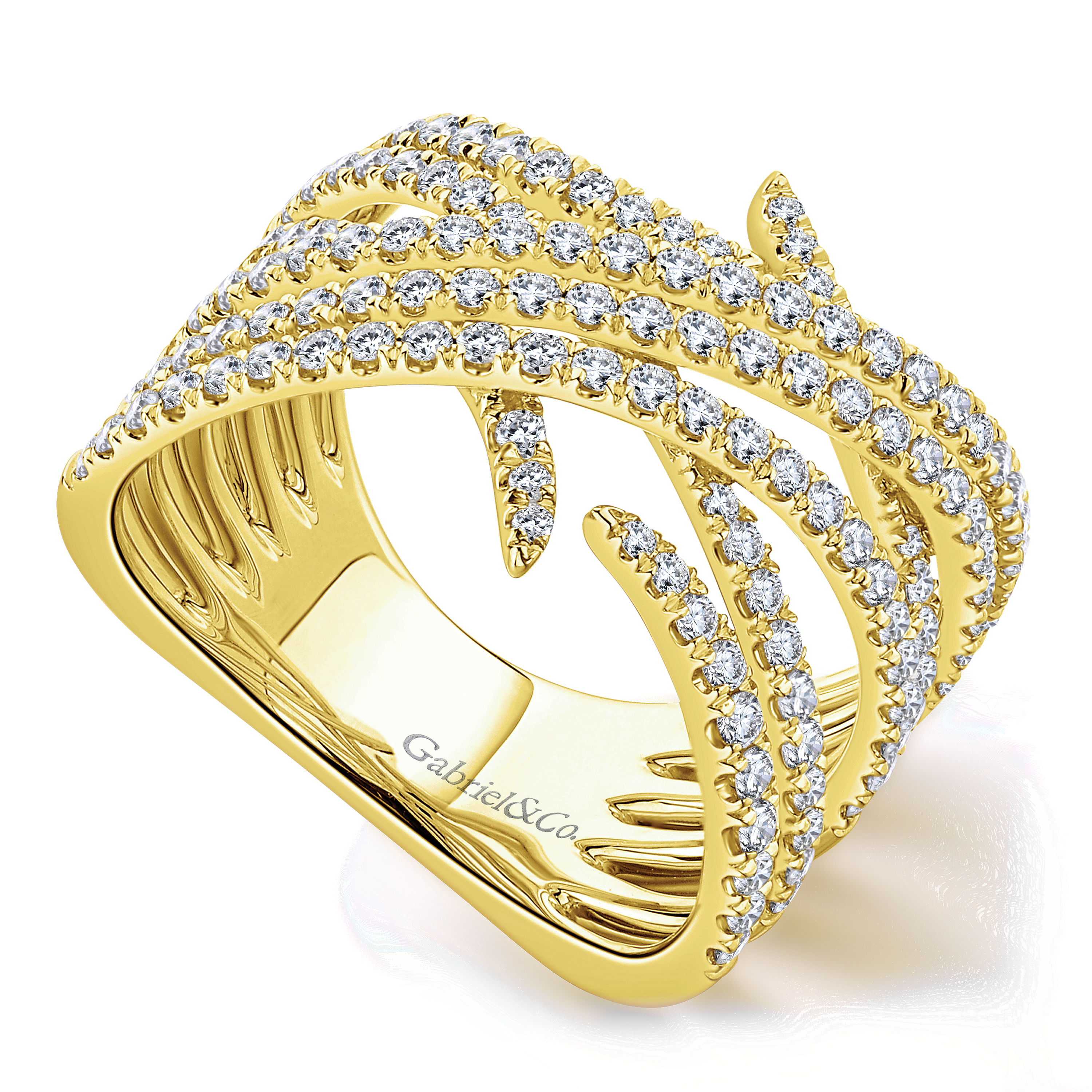 14K Yellow Gold Intersecting Rows Wide Diamond Ring | LR51114Y45JJ