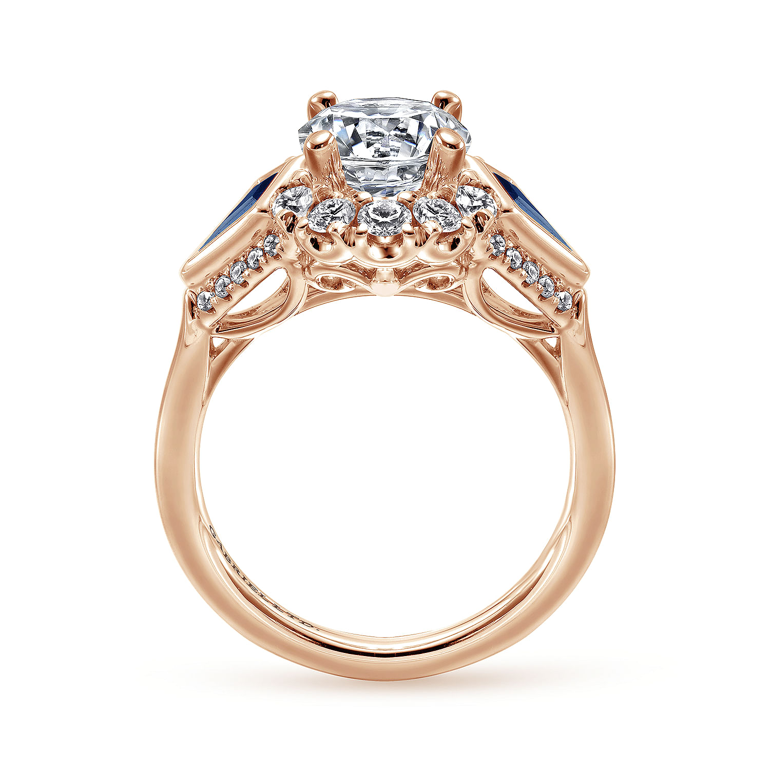 18K Rose Gold Round Halo Sapphire and Diamond Engagement Ring ...