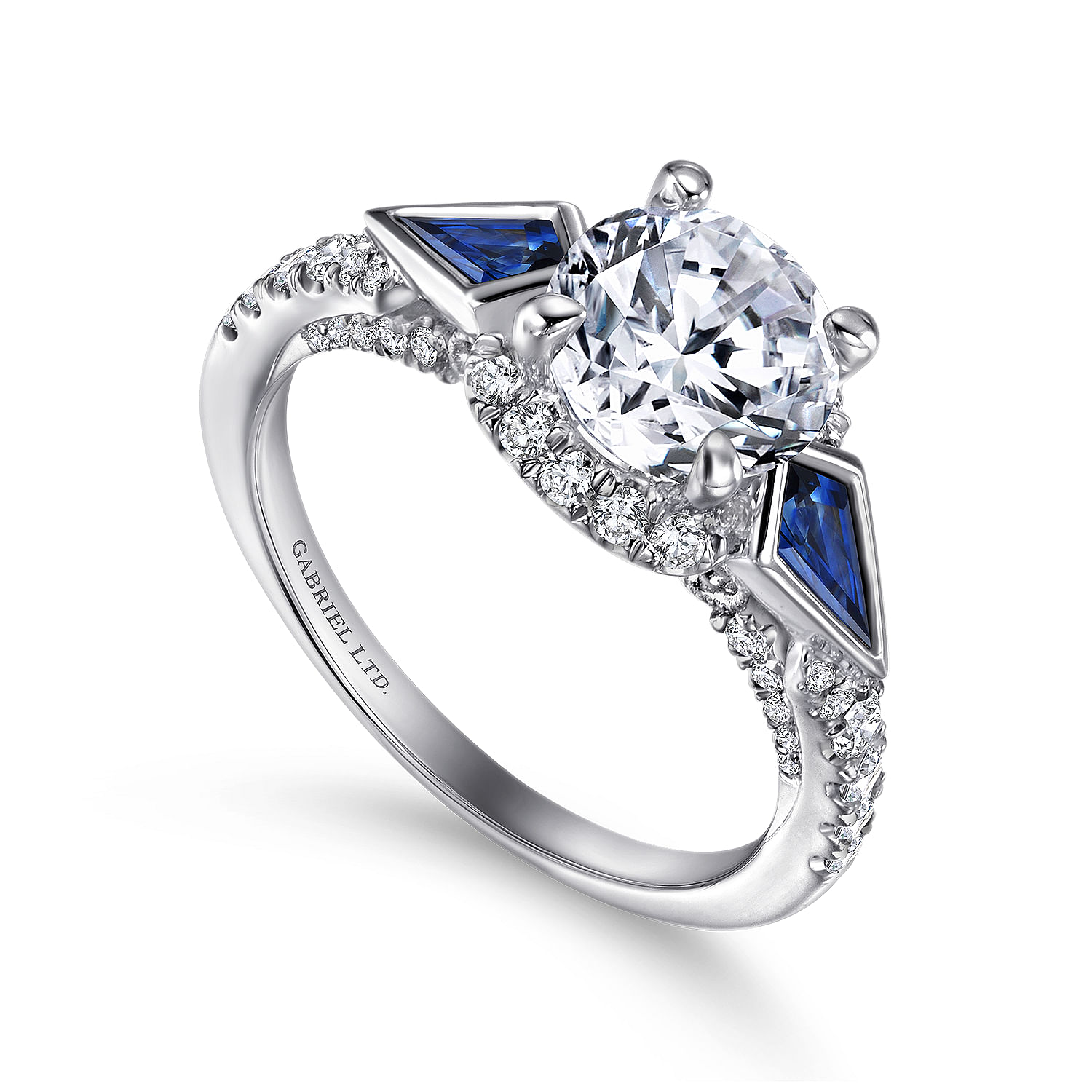 18K White Gold Round Sapphire and Diamond Engagement Ring | ER12125R4W83SA