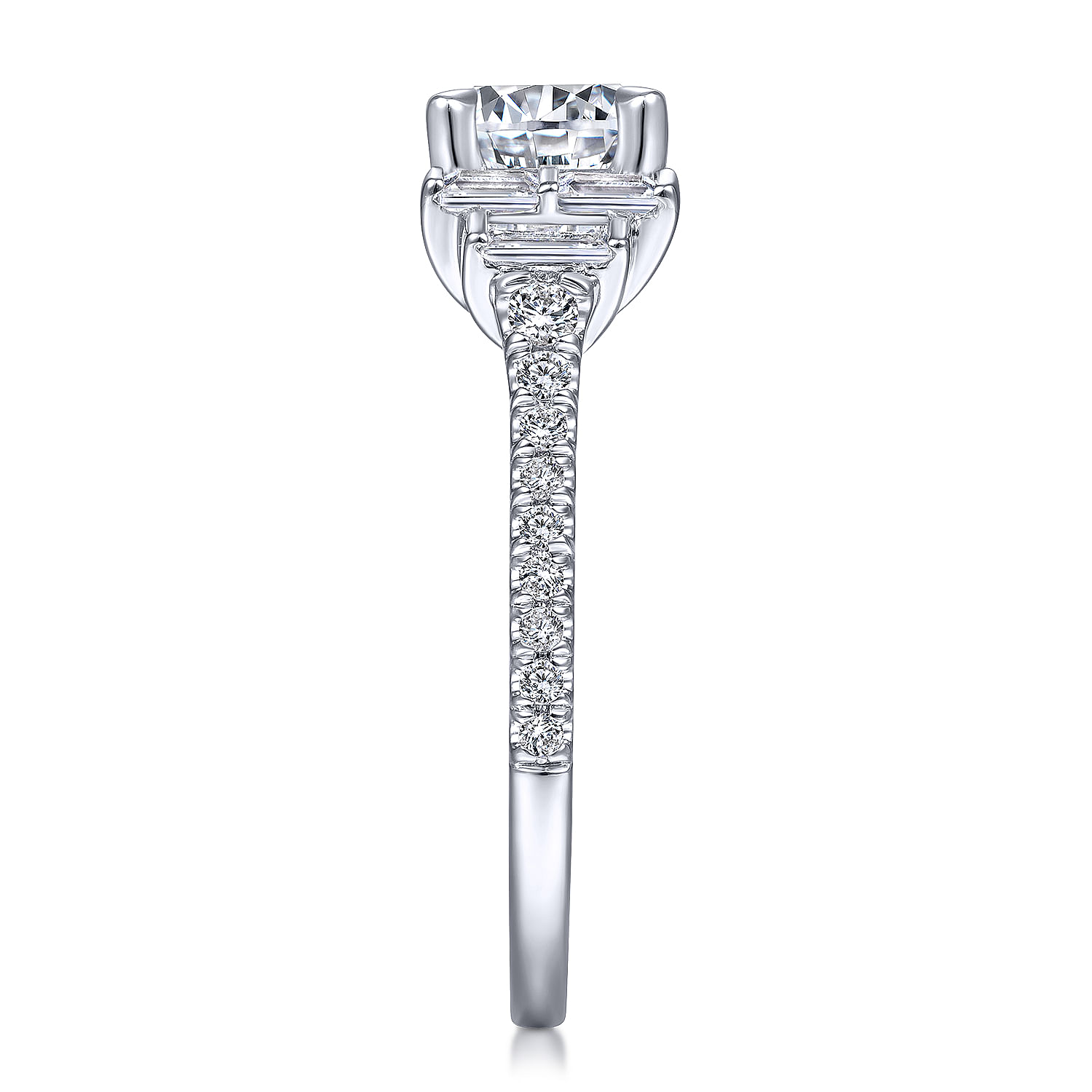 Art Deco 14K White Gold Round Three Stone Diamond Engagement Ring ...