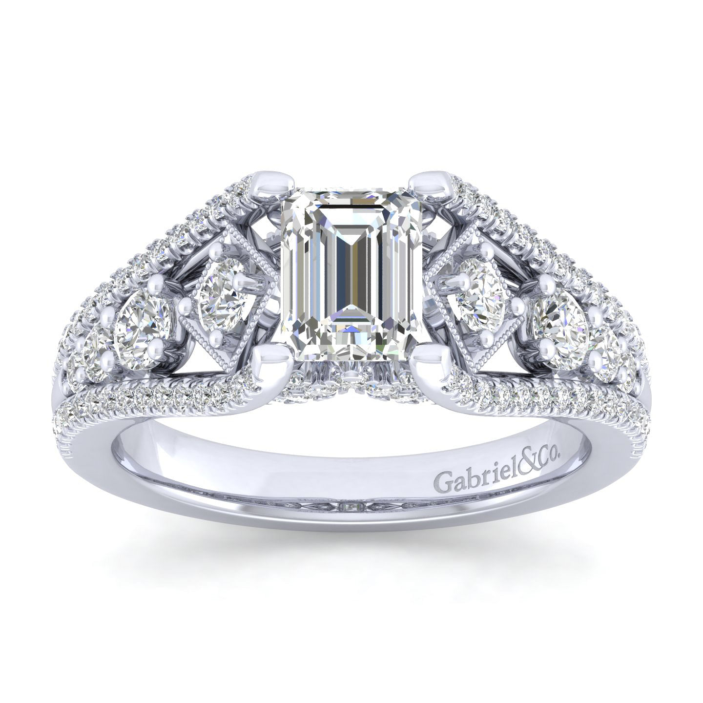 Platinum Emerald Cut Wide Band Diamond Engagement Ring | ER12814E4PT4JJ
