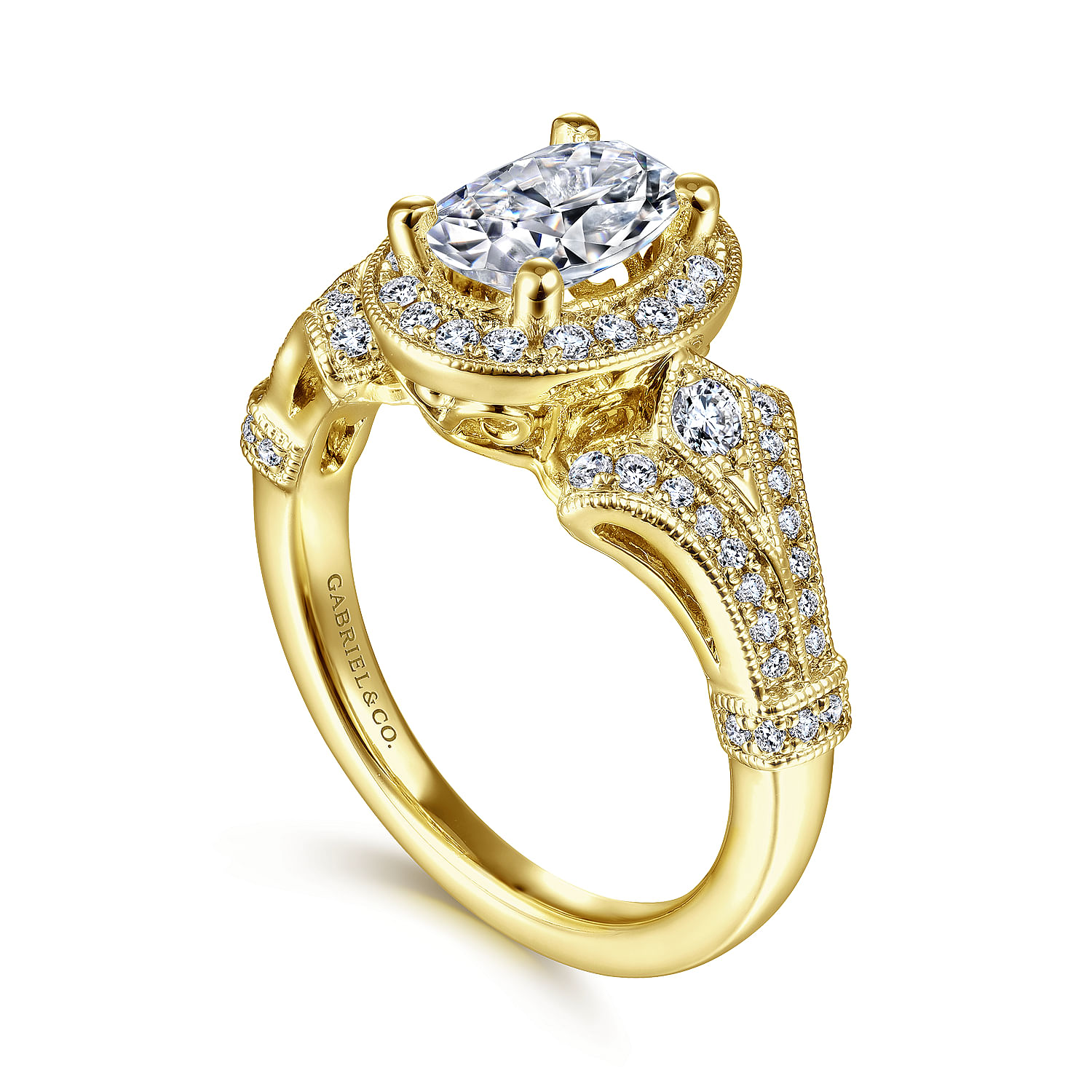Vintage Inspired 14K Yellow Gold Oval Halo Diamond Engagement Ring ...