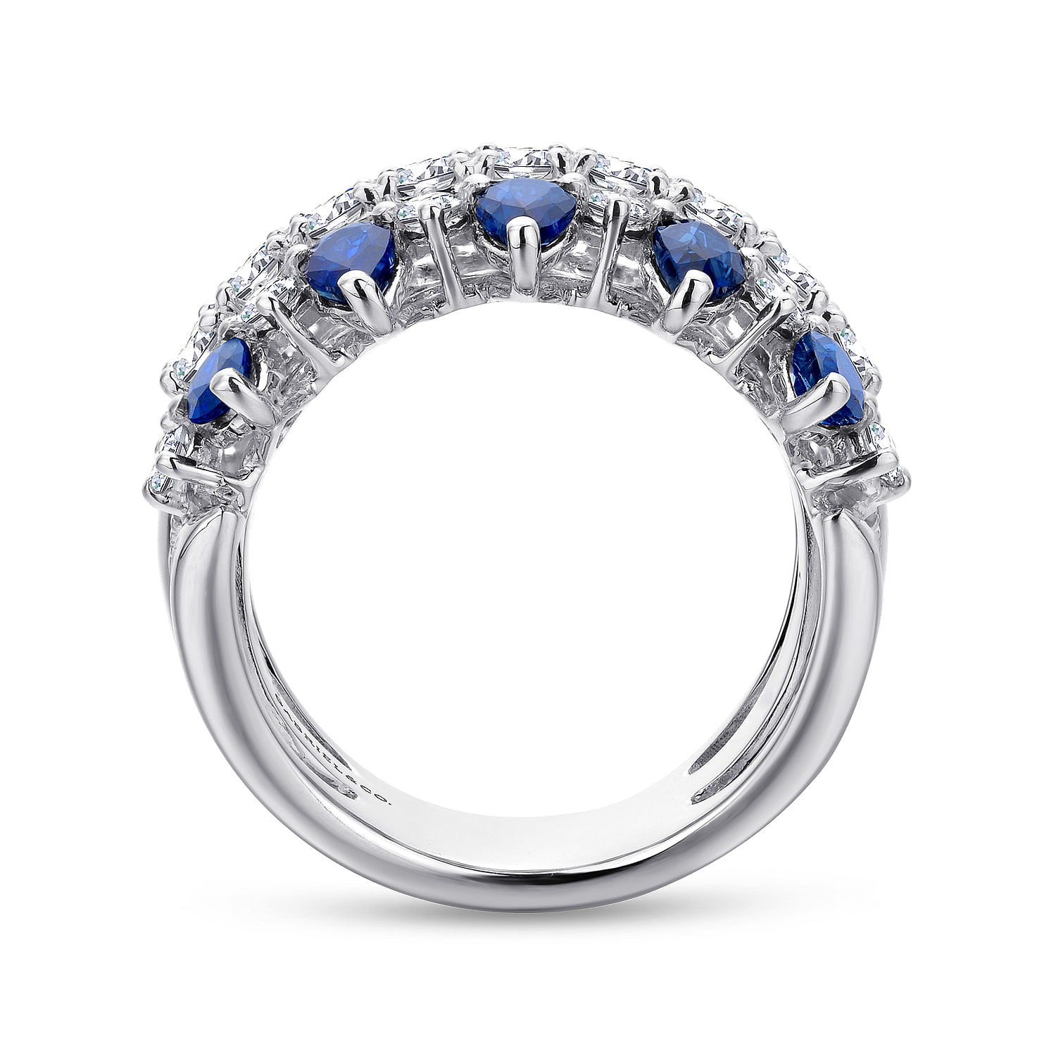 Wide 14K White Gold Round and Pear Shaped Diamond and Sapphire ...