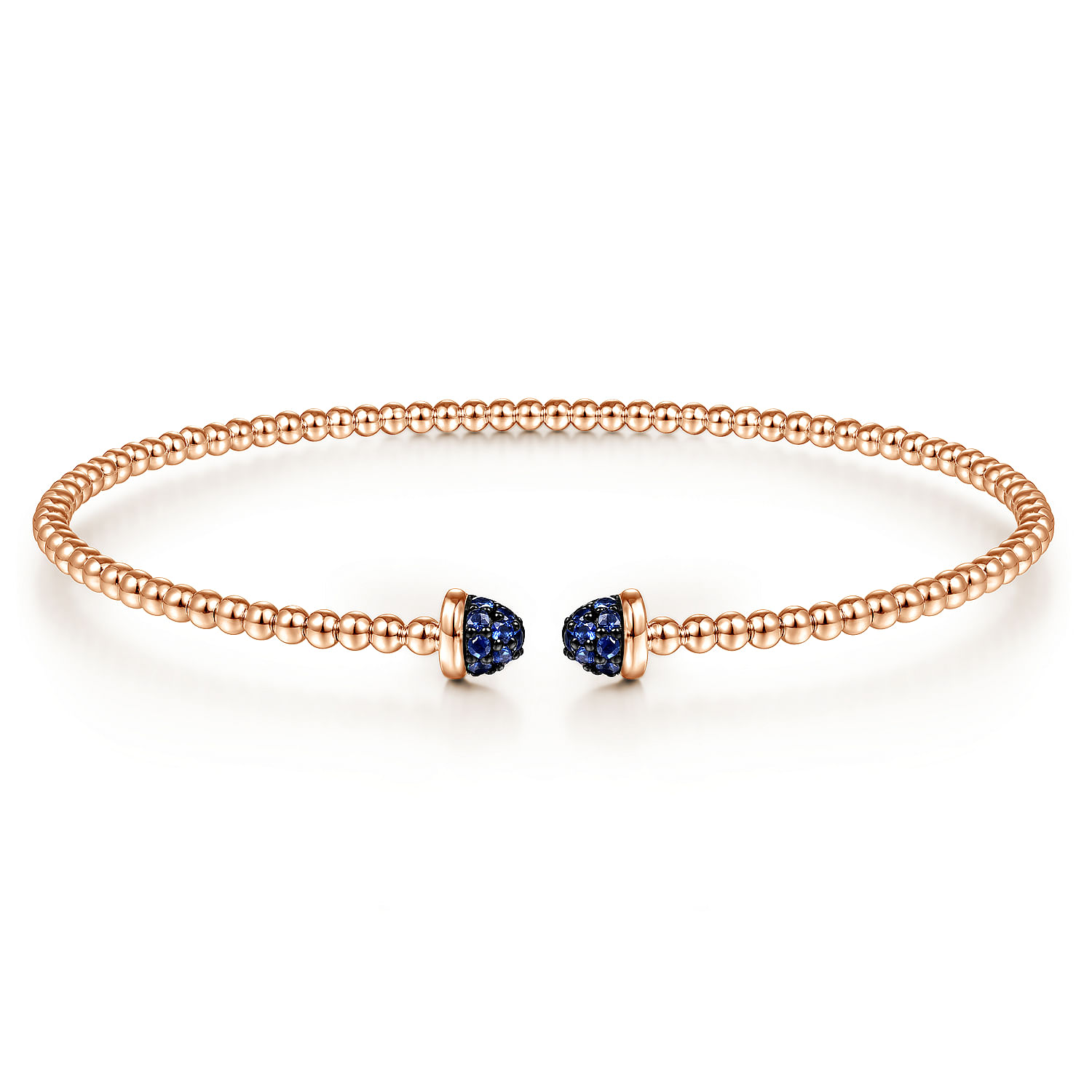 14K Rose Gold Bujukan Bead Cuff Bracelet with Sapphire Pave Caps