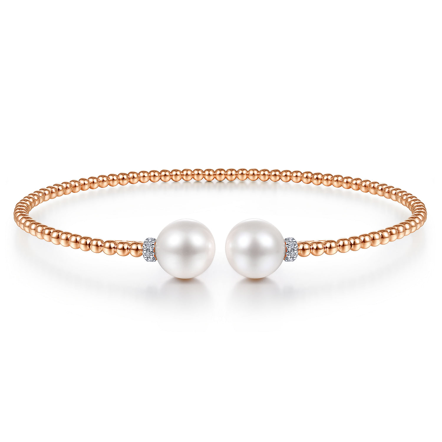 14K Rose Gold Bujukan Bead Split Bracelet with Pearl and Diamond Caps