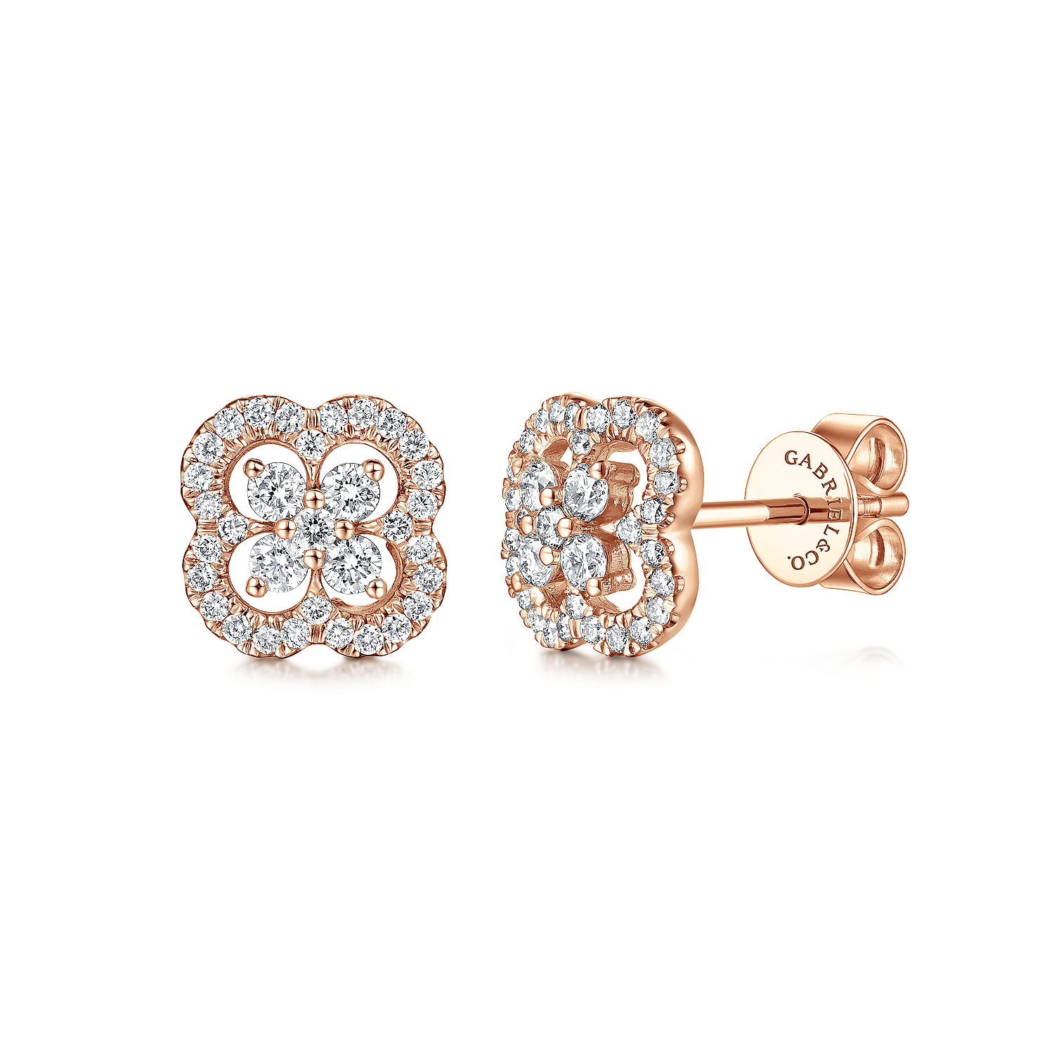 14K Rose Gold Clover Cutout Diamond Stud Earrings