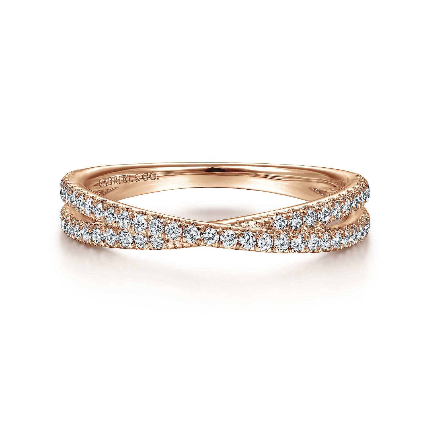 14K Rose Gold Criss Cross Diamond Stackable Ring