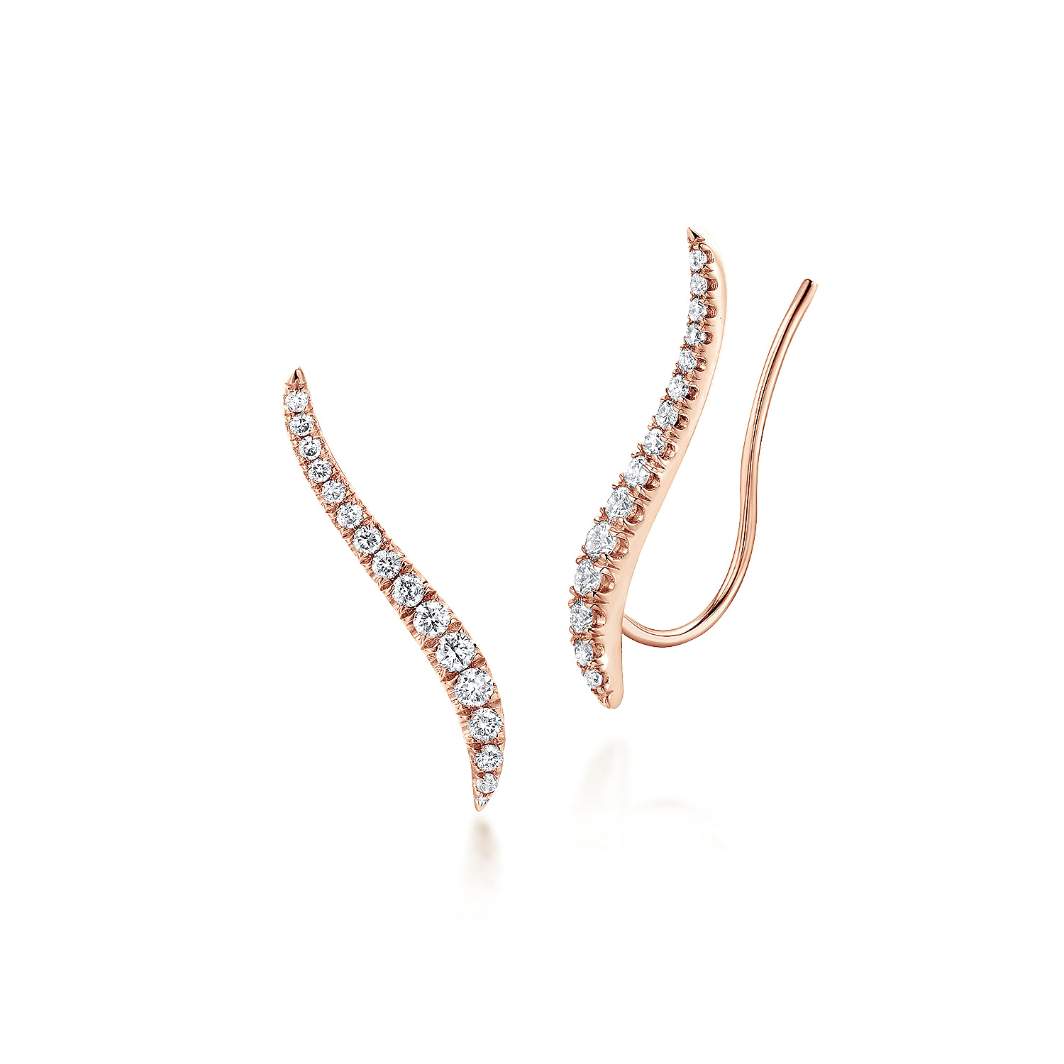 14K Rose Gold Curving Bar Ear Crawler Diamond Earrings