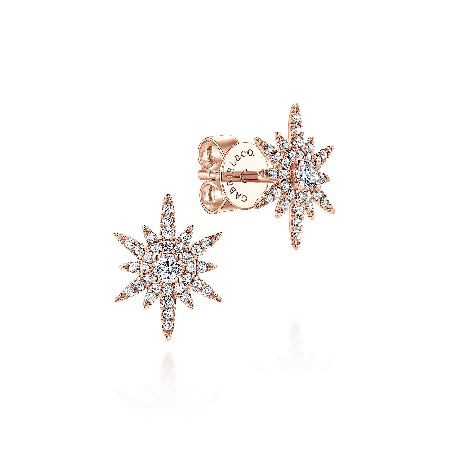 14K Rose Gold Elongated Diamond Starburst Earrings