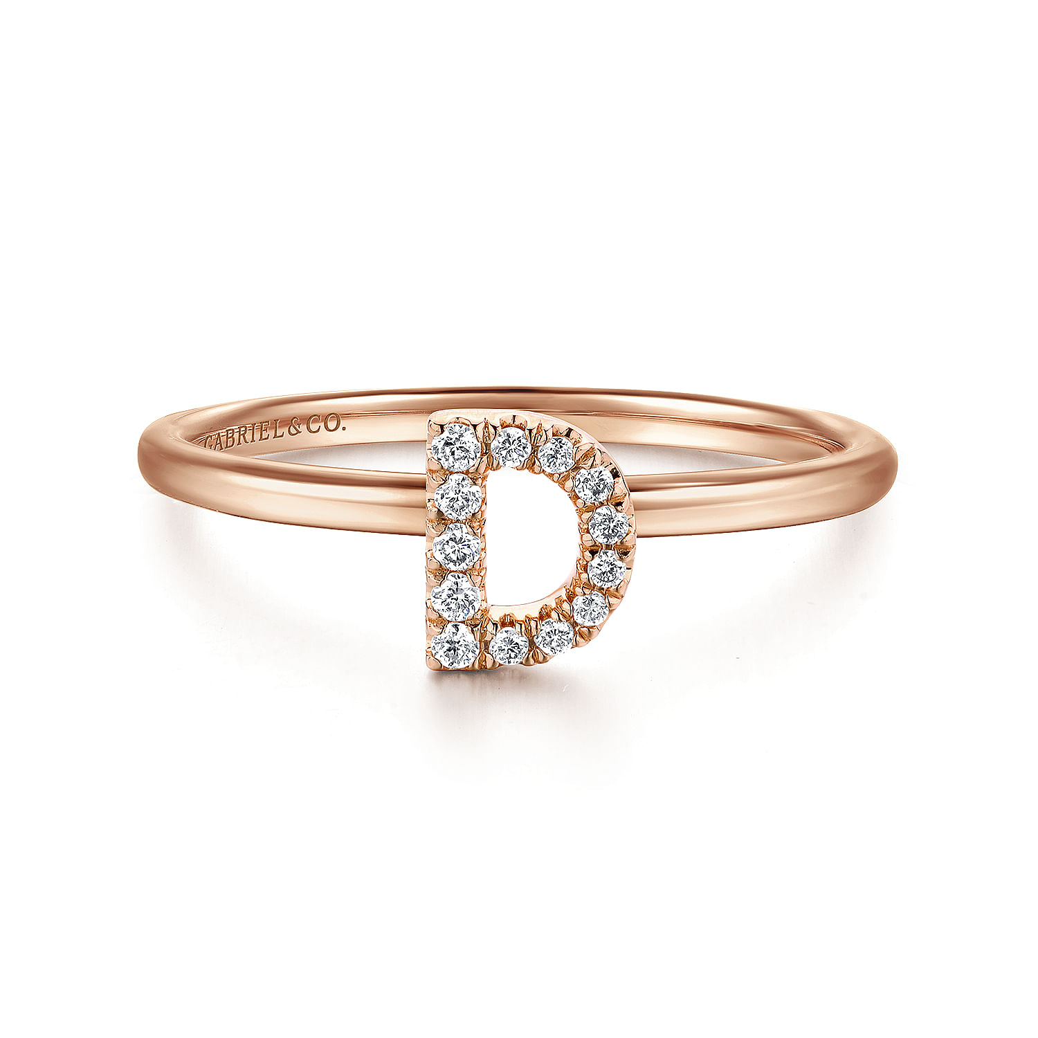 14K Rose Gold Pave Diamond Uppercase D Initial Ring