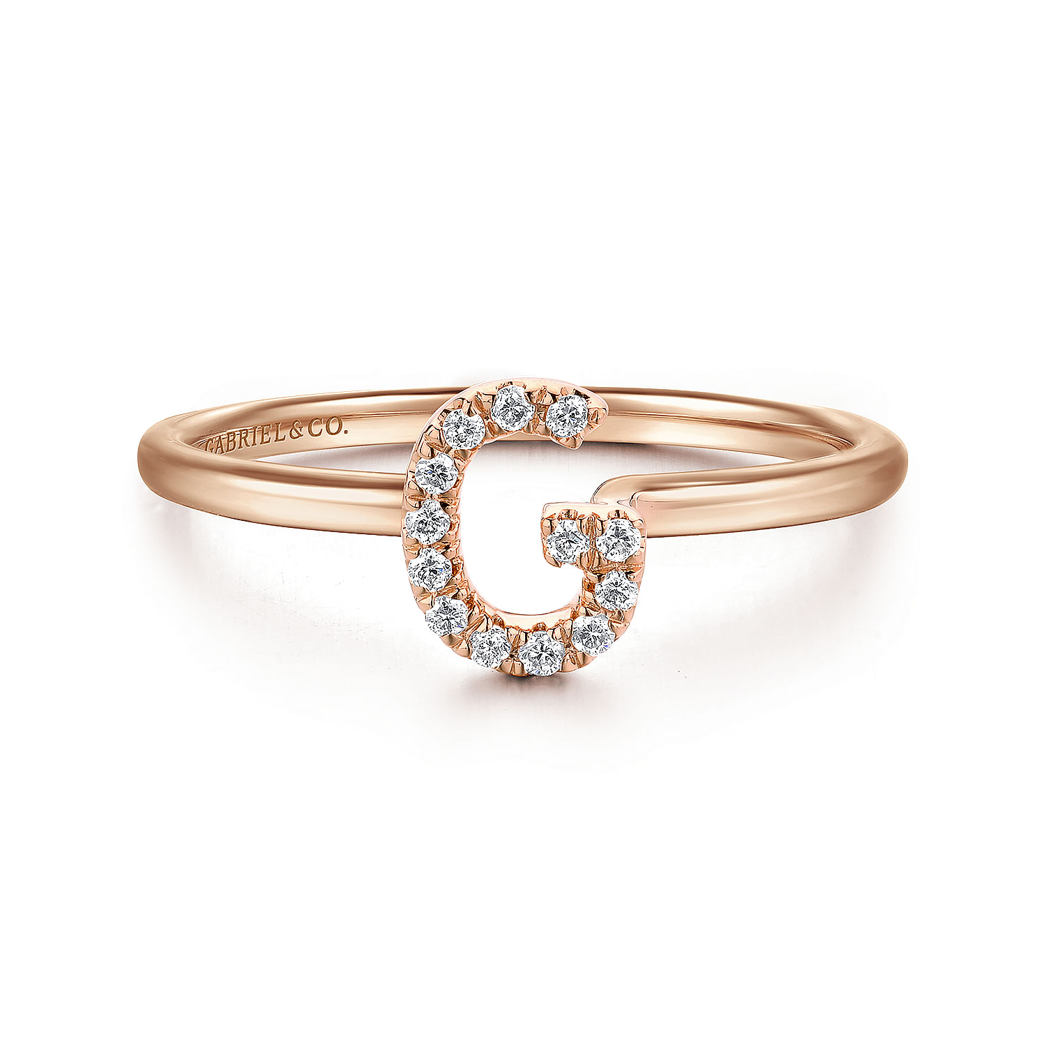 14K Rose Gold Pave Diamond Uppercase G Initial Ring