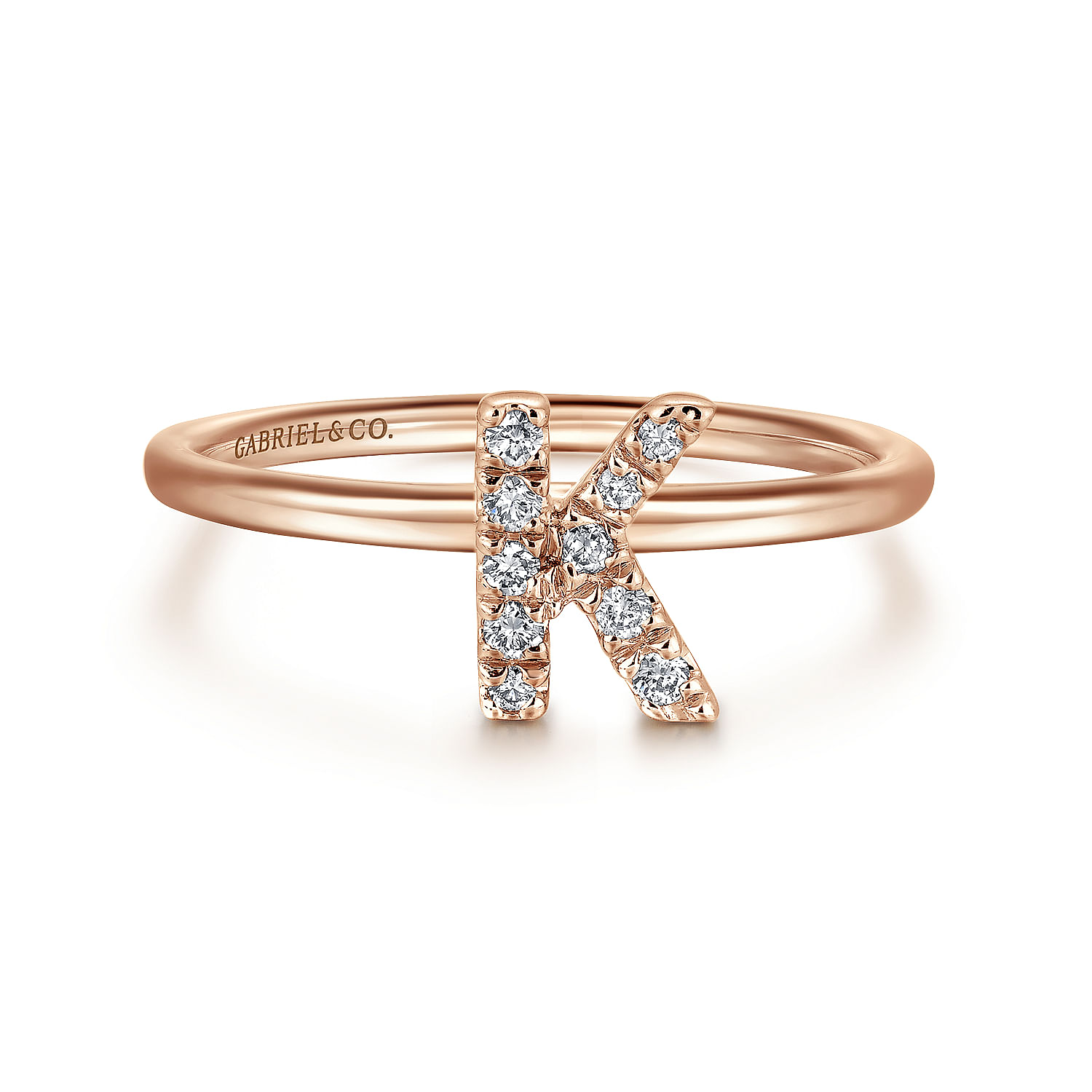14K Rose Gold Pave Diamond Uppercase K Initial Ring
