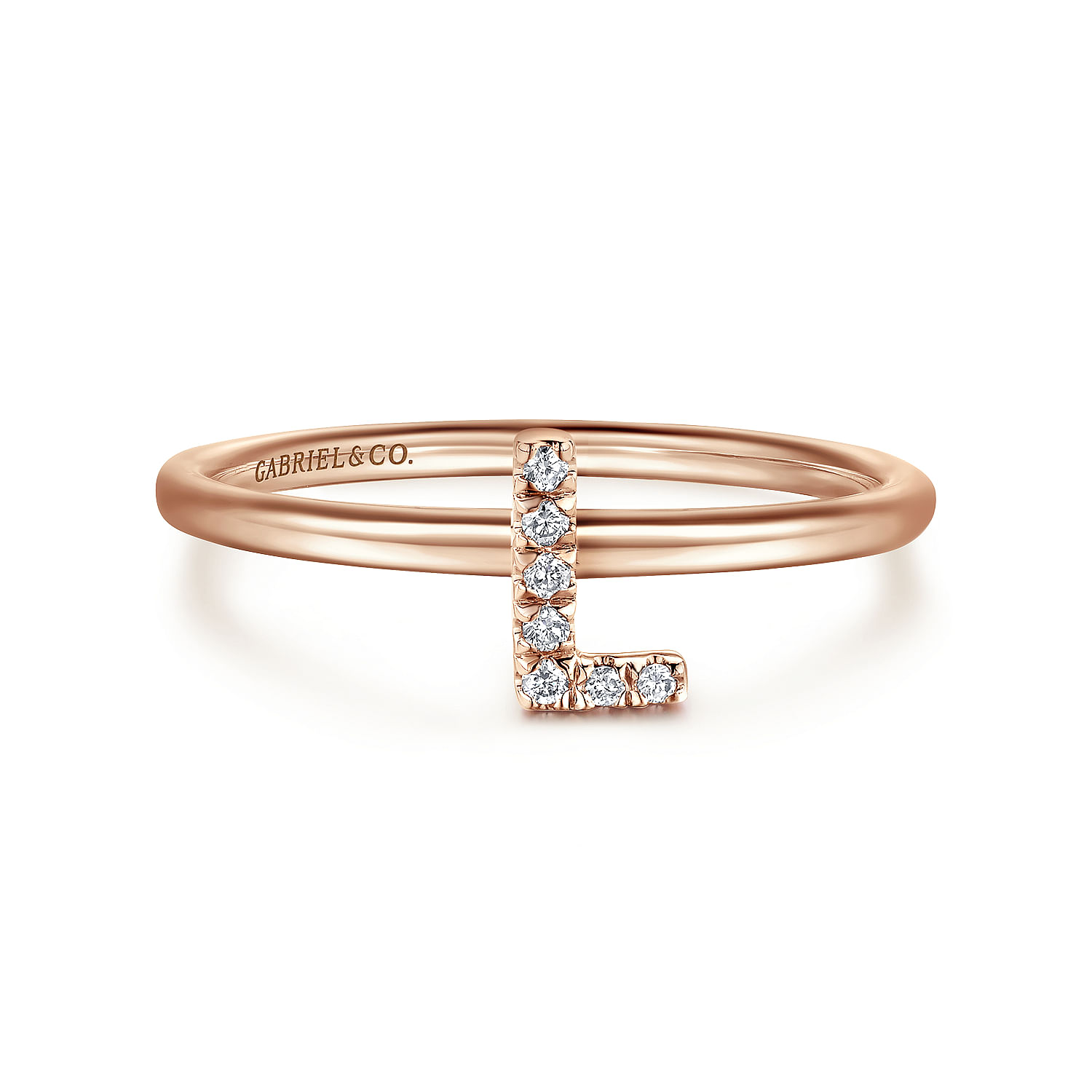 14K Rose Gold Pave Diamond Uppercase L Initial Ring