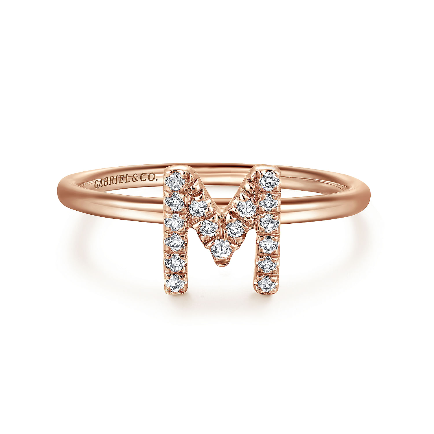 14K Rose Gold Pave Diamond Uppercase M Initial Ring