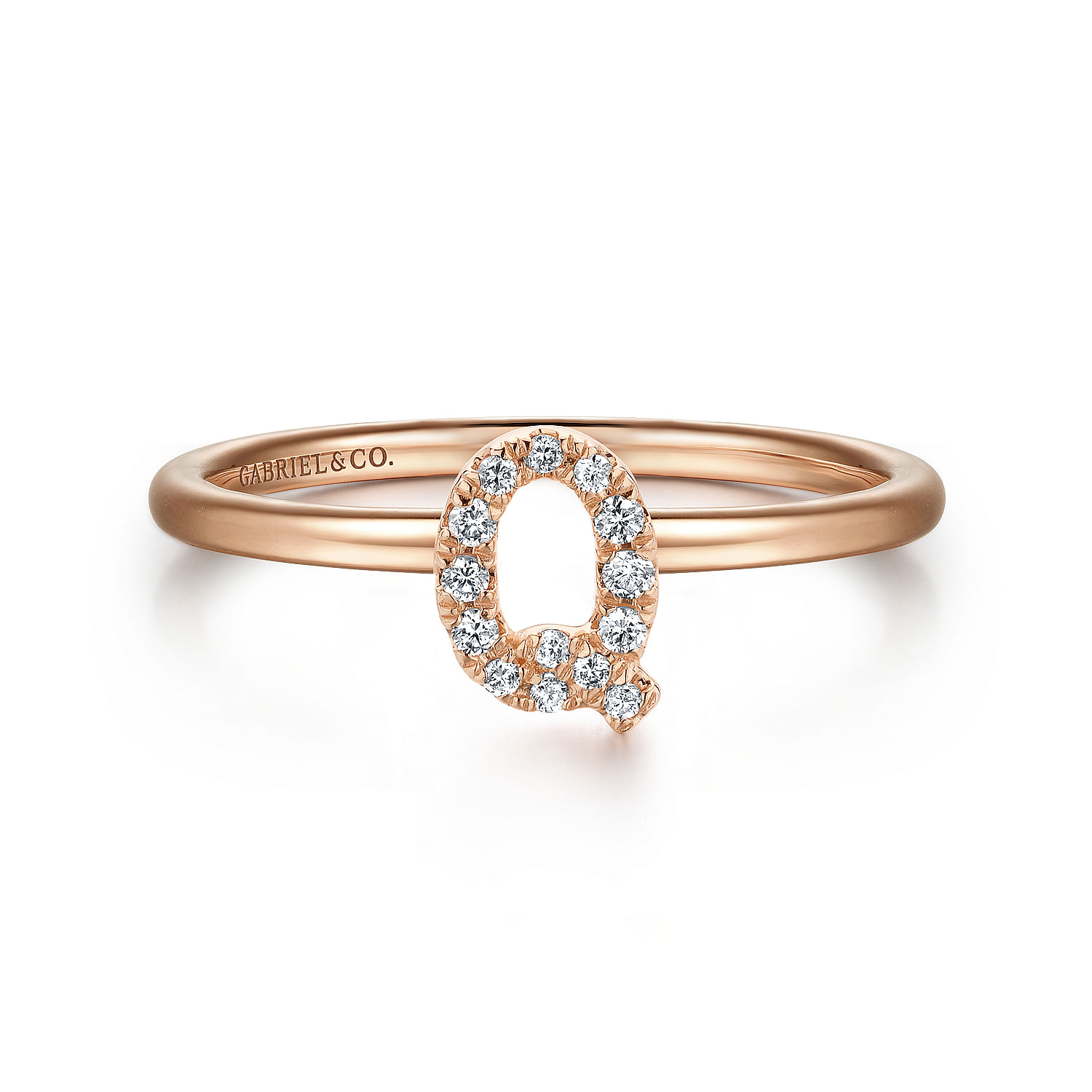 14K Rose Gold Pave Diamond Uppercase Q Initial Ring
