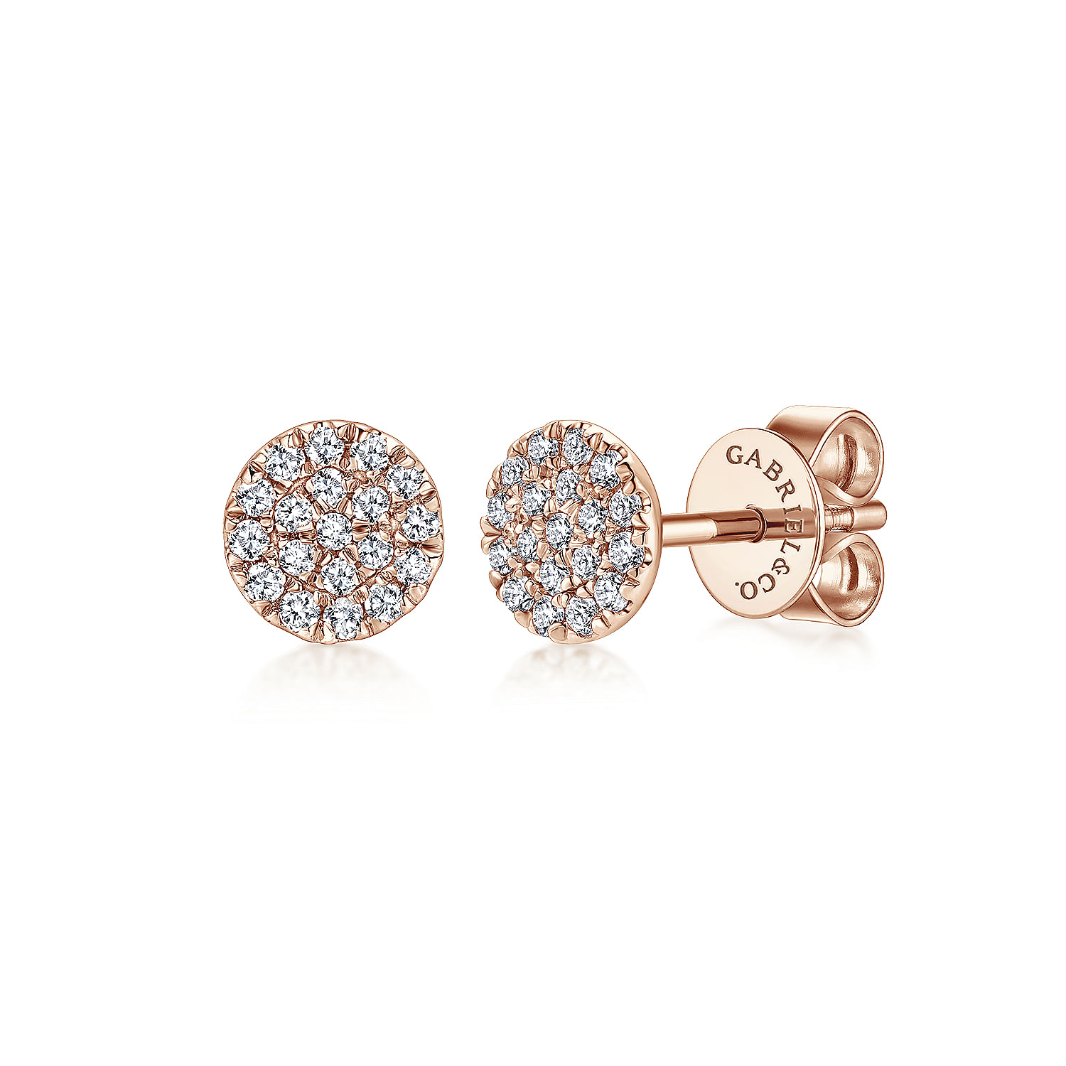 14K Rose Gold Round Cluster Diamond Stud Earrings