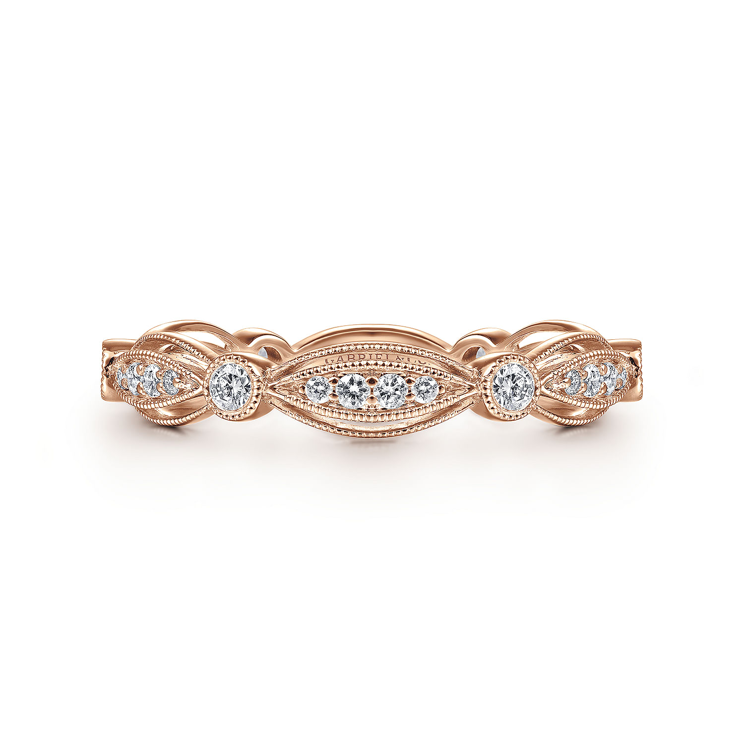 14K Rose Gold Scalloped Stackable Diamond Ring
