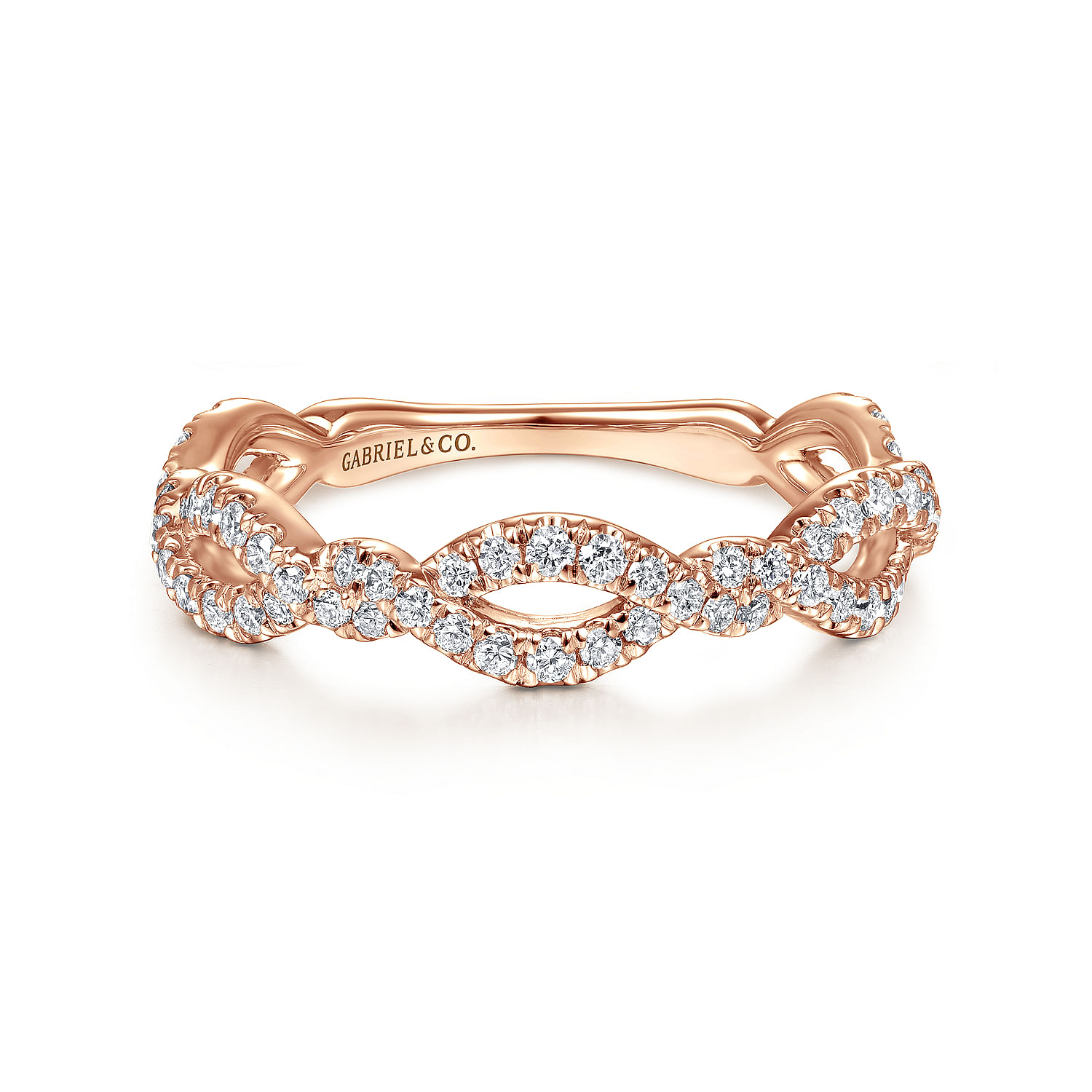 14K Rose Gold Twisted Pave Diamond Stackable Ring