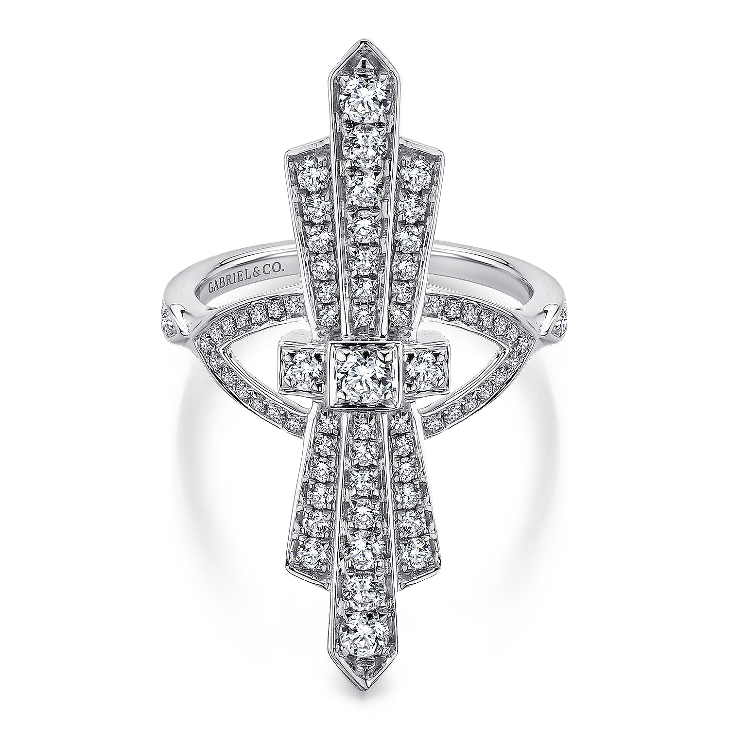 14K White Gold Art Deco Inspired Diamond Ring