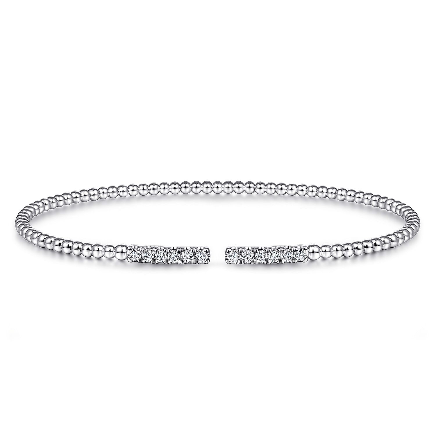 14K White Gold Bujukan Bead Cuff Bracelet with Diamond Pave Bars