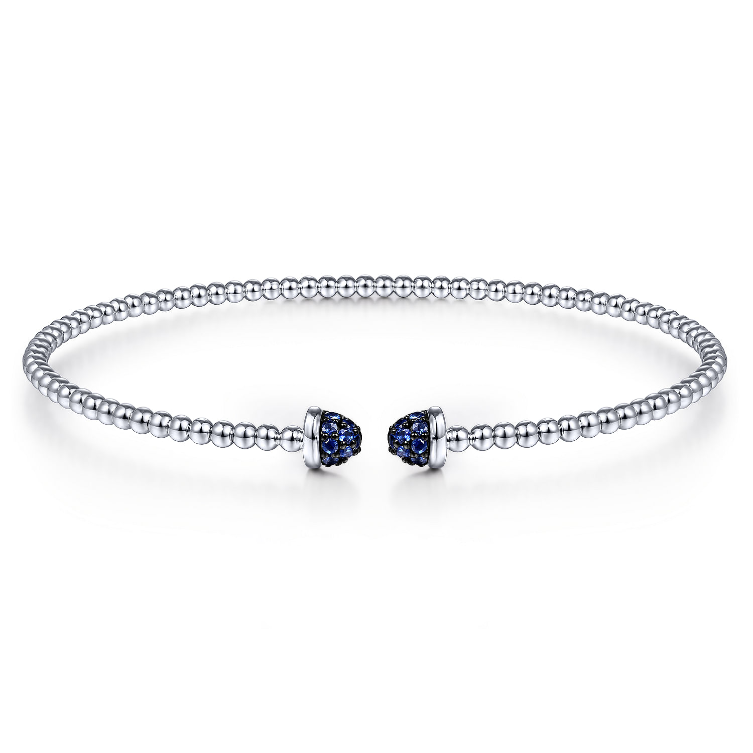 14K White Gold Bujukan Bead Cuff Bracelet with Sapphire Pave Caps